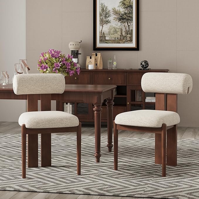 Dining Chairs Set of 2, Dining Room Chairs Upholstered Chenille Fabric, Wooden Kitchen Chairs with Padded Seat & Solid Wood Frame, Modern Accent Chairs for Living Room Bedroom Restaurant,Beige