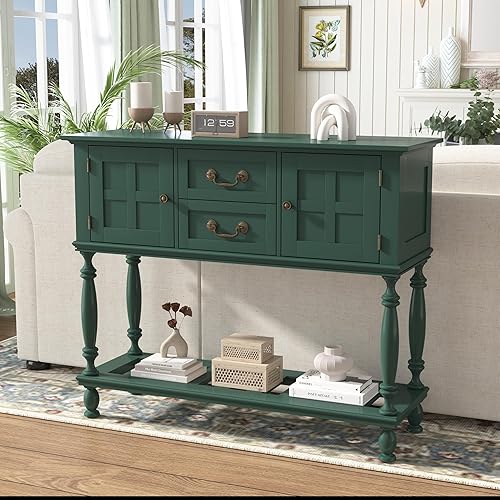 Miniatura 4 de Mesa consola con cajones, mesas de entrada vintage con almacenamiento y estante, mesa de pasillo con patas torneadas, mesa de sofá estrecha detrás