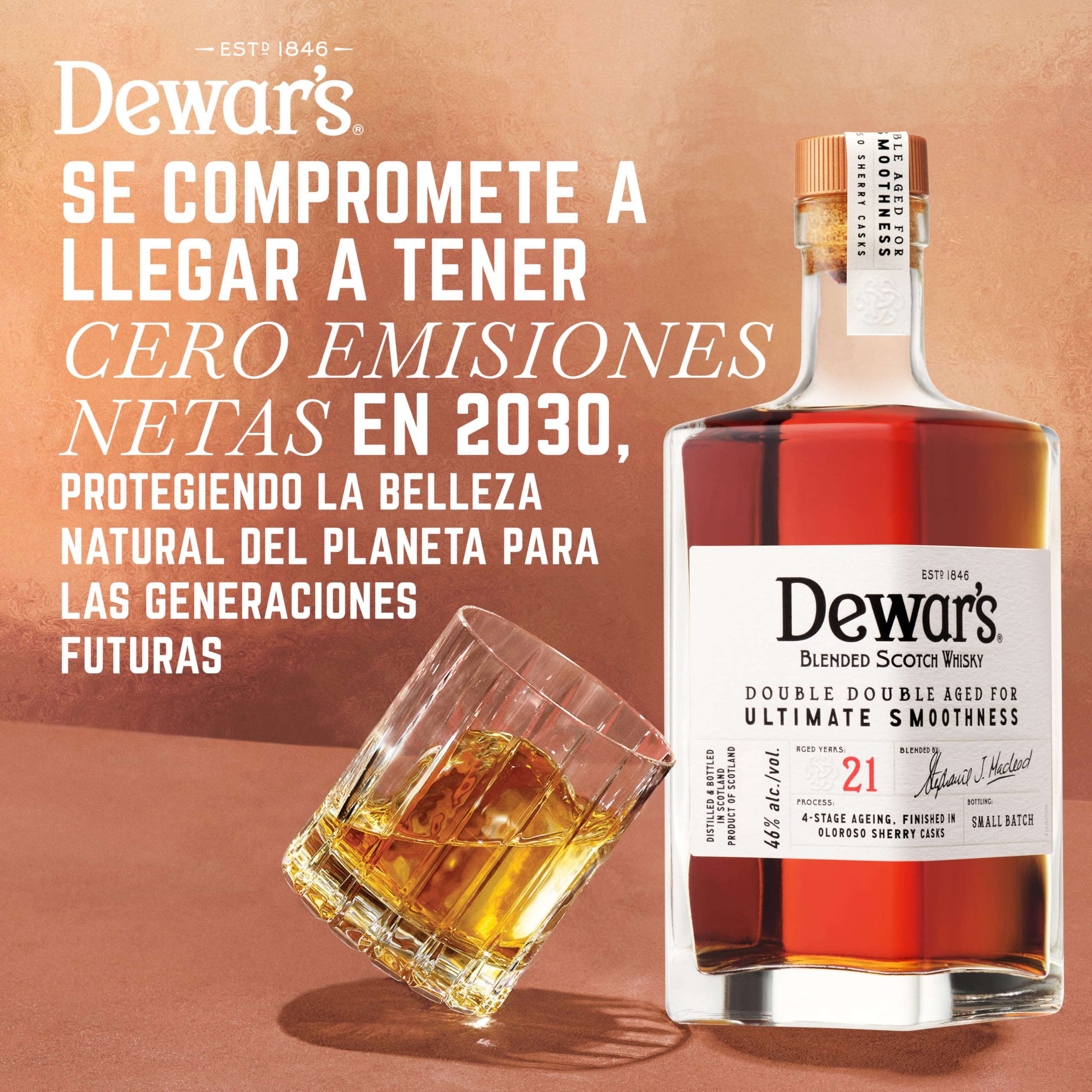 Dewar's Double Double 21 Year Old Blended Scotch Whisky, 46% ABV, 500ml, con Caja de Regalo, Acabado en Barricas de Jerez Oloroso, 50cl