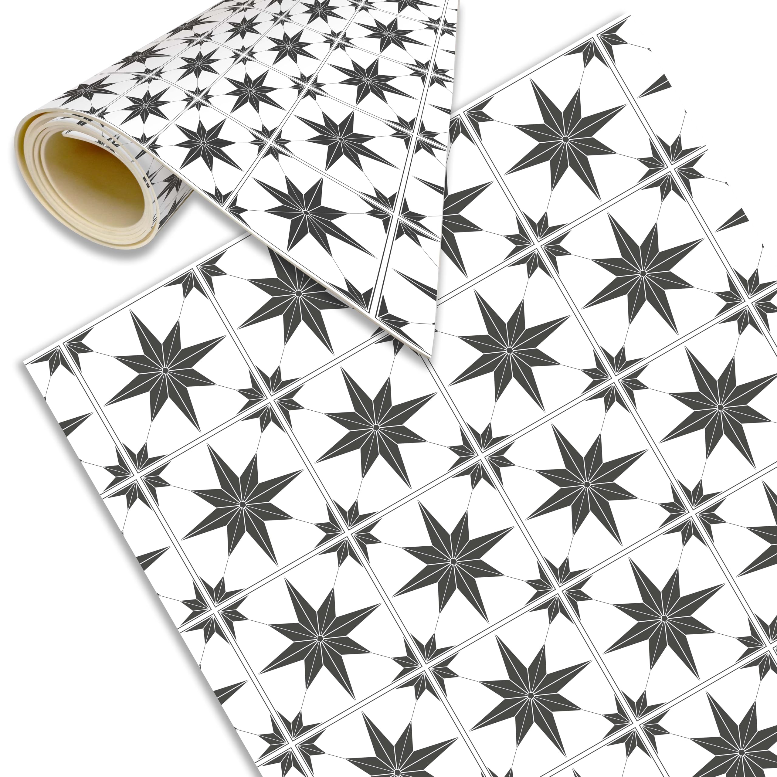 Alfombra Vinílica Hidraulica Lavable y Antideslizante - Tapete para Cocina, Salón, Comedor, Dormitorio, Pasillo o Terraza (Estrella Blanca, 300x195 cm)