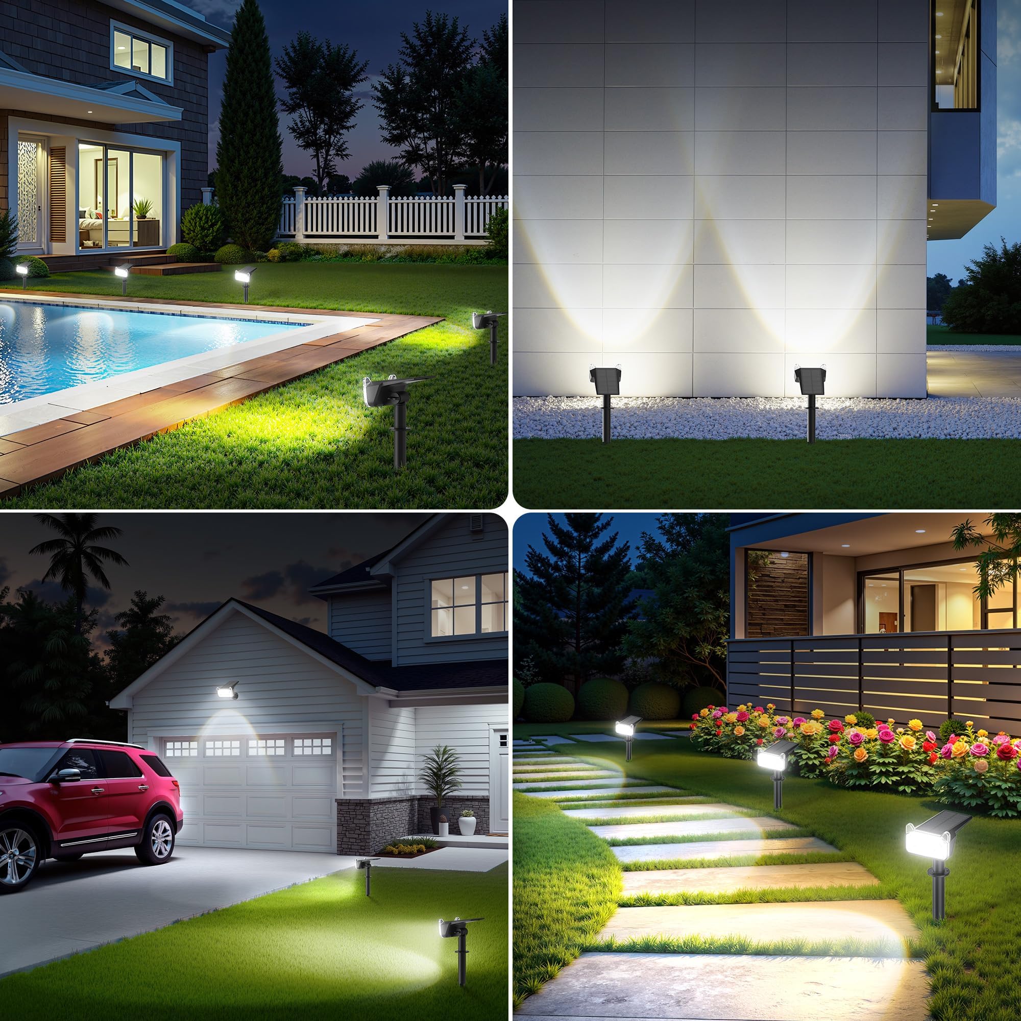 GEARLITE 6 Stück Solarlampen für Außen Garten, 2 Modi Superhelle 800 Lum Solar Strahler Max 30 Stunden Arbeitszeit 3500K Weißes Licht Gartenleuchten IP65 Gartenstrahler für Außen Bäume Garten Weg Deko