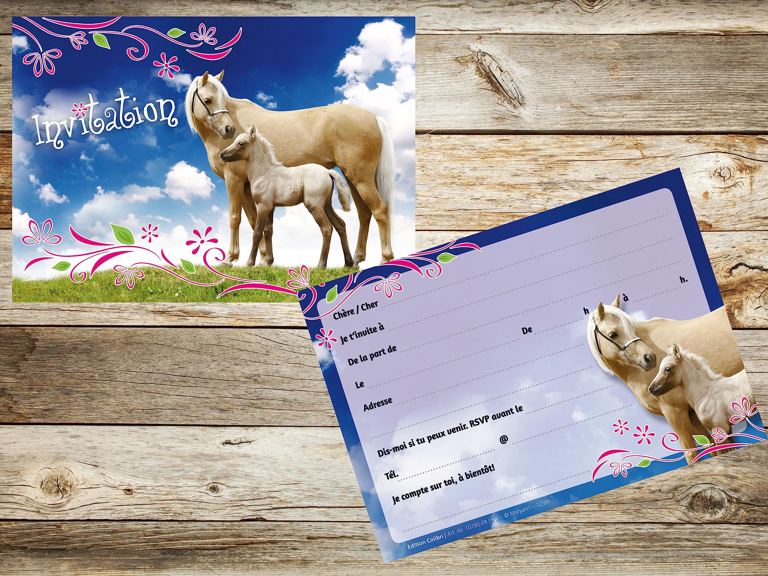 Invitations Anniversaire Chevaux Edition Colibri - Lot 10 Cartes Français | Carte A6 300g/m²