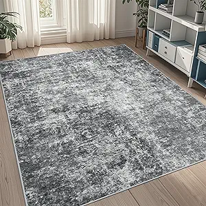 5x8 Area Rugs for Living Room Rug Washable: Abstract Rug for Dining Room Bedroom Carpet Non Slip 5 by 8 Indoor Modern Nursery Home Office Black Grey
