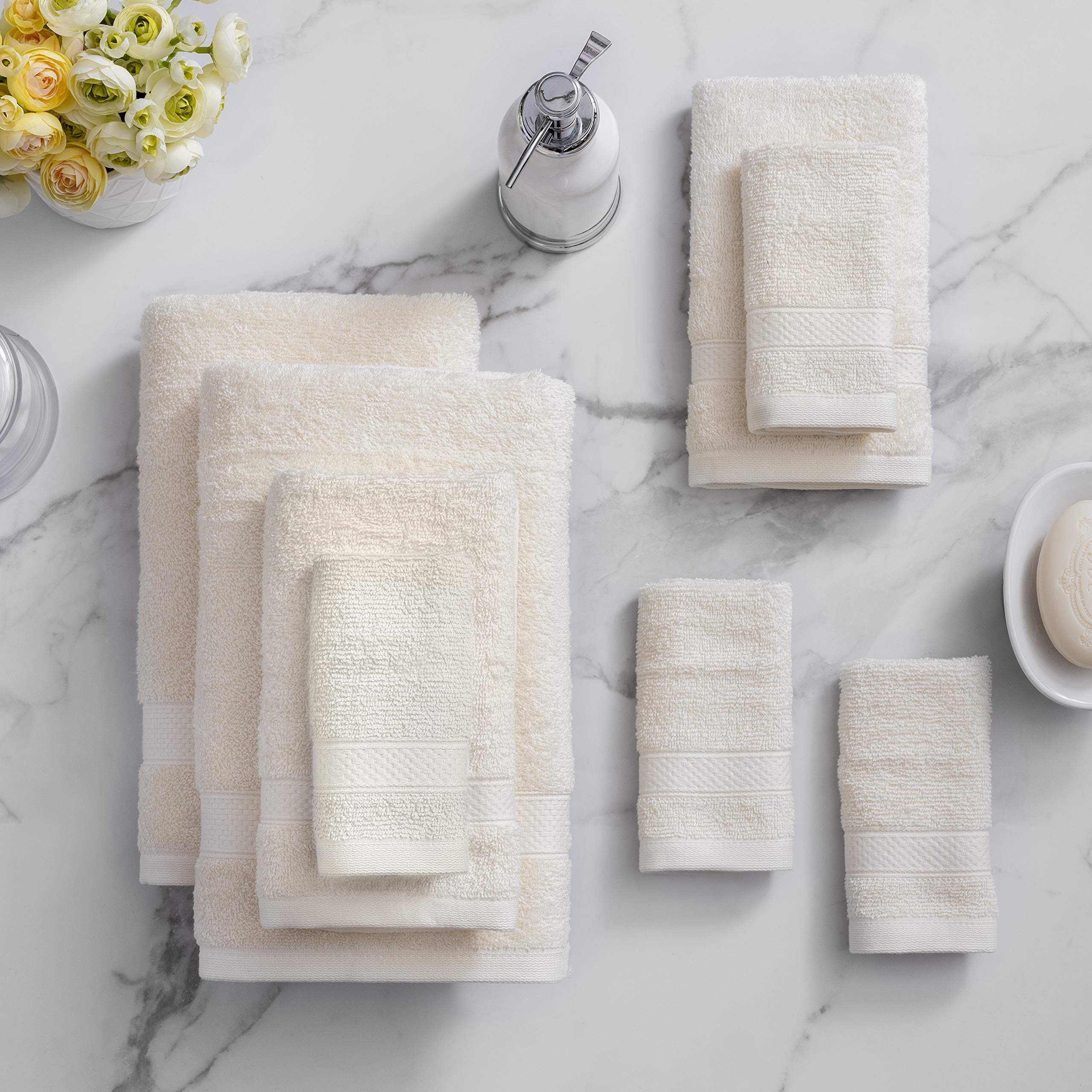 Welhome Basic 100% Cotton Towel (Cream) - 8 Piece Set - Quick Dry - Absorbent - Soft - 434 GSM - Machine Washable - 2 Bath - 2 Hand - 4 Wash Towels
