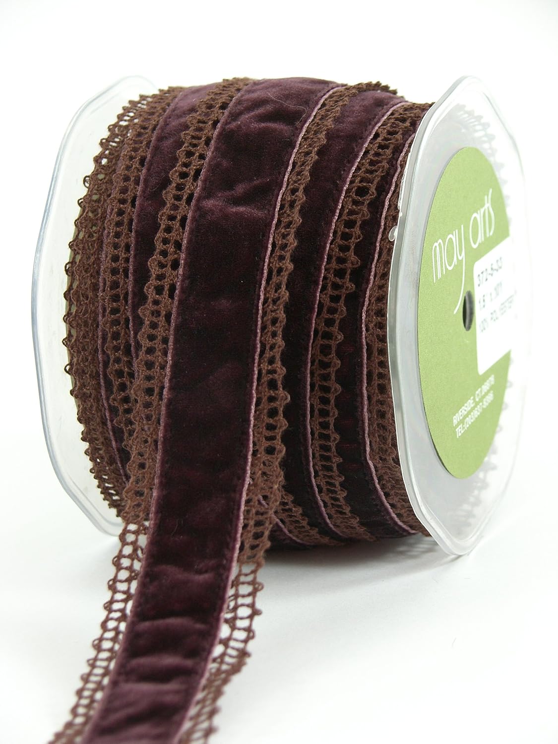 May Arts 1-1/2-Inch Wide Ribbon, Ivory Crochet with Light Blue Velvet