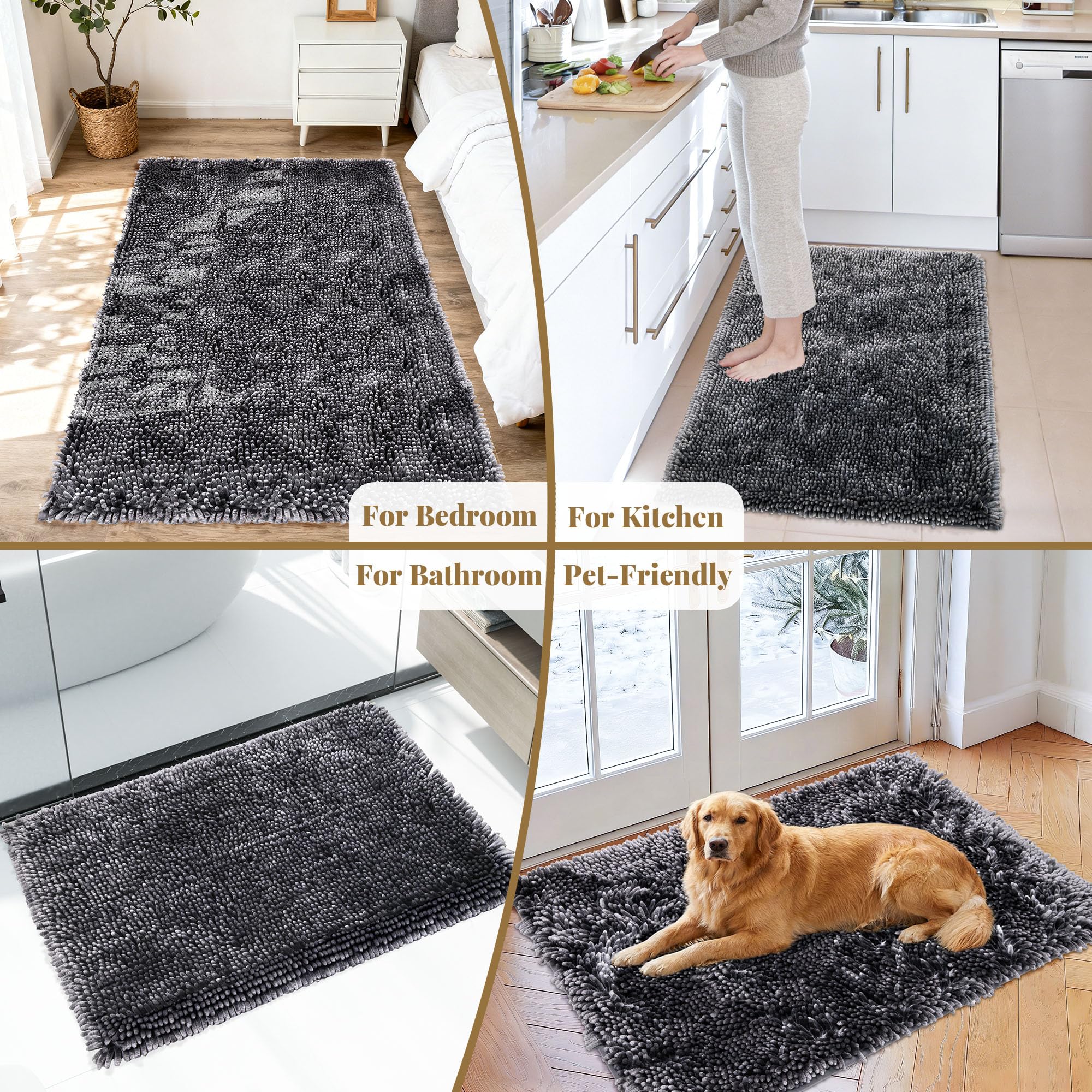 Tappeto da bagno in ciniglia, 60 x 180 cm, tappetino da bagno di lusso, extra spesso, morbido e assorbente, antiscivolo, lavabile in lavatrice, per pavimento del bagno, vasca e doccia, WC