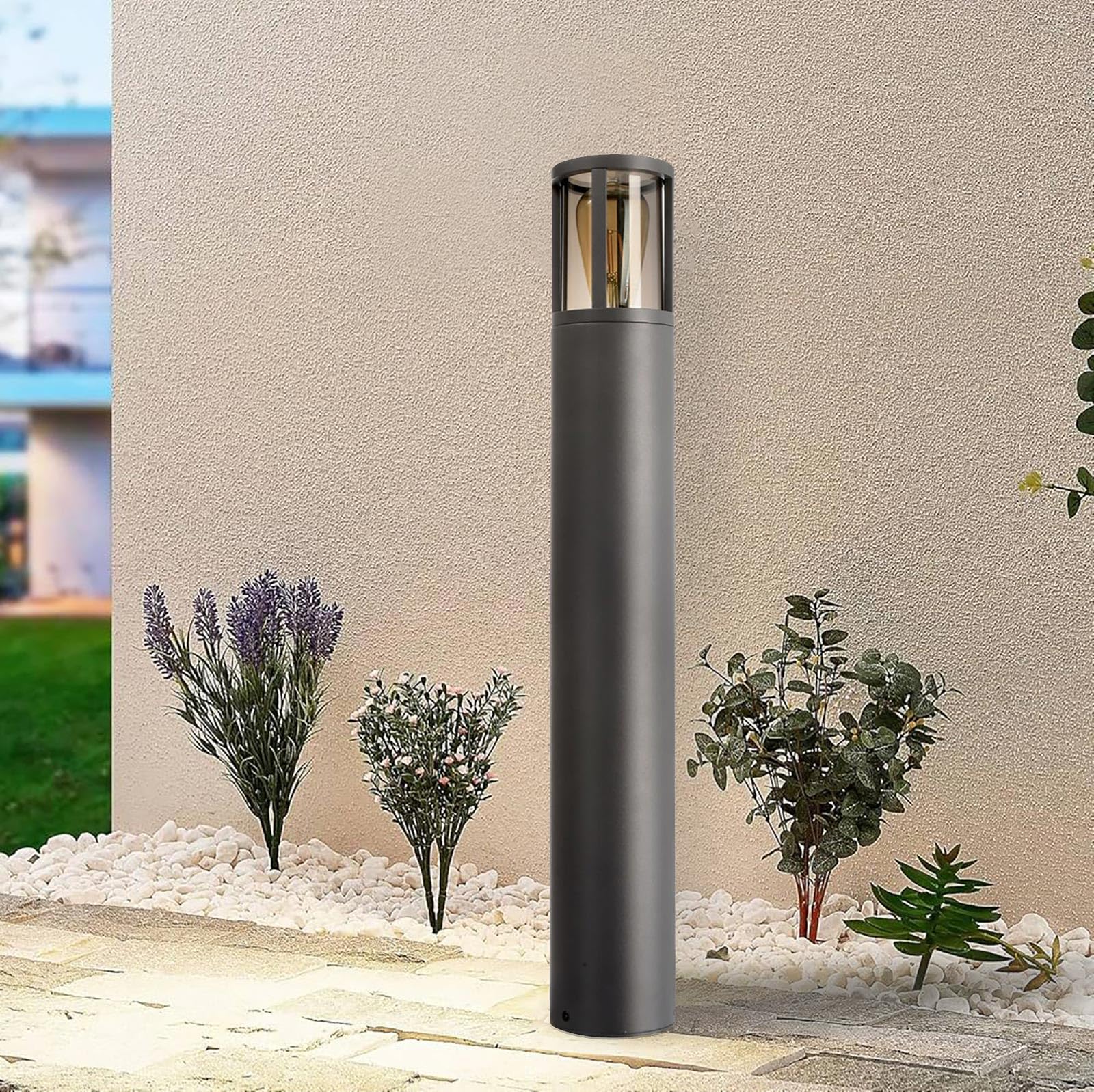 Planetitaly FACADO II ROUND Lampione LED giardino IP65 attacco 1x E27 max 20W palo luminoso luce esterni cortile sentiero viale parco 230V AC diffusore trasparente fumè (Grigio, 65 cm)