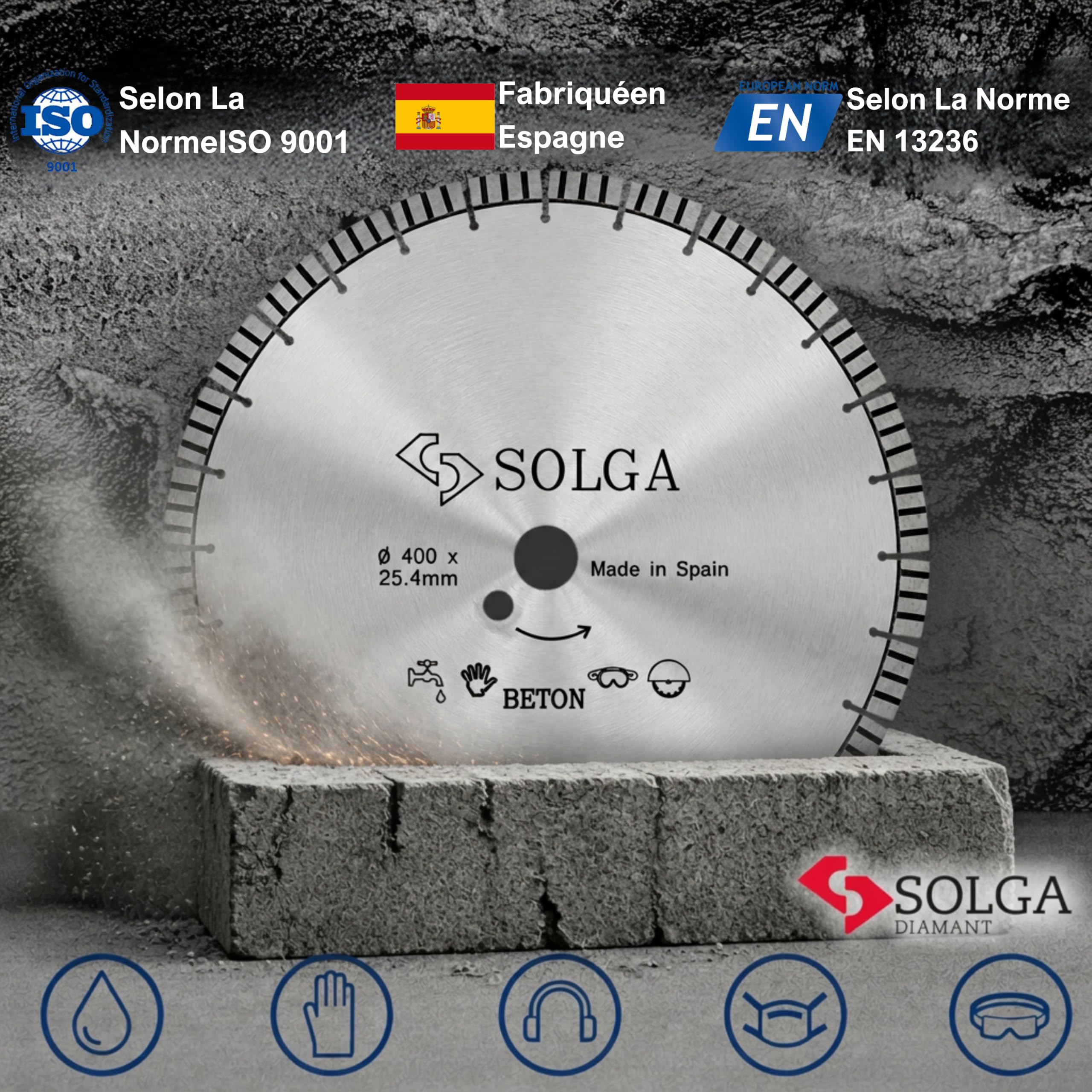 SOLGA Disque Diamant Turbo à Tronçonner -400 mm - 25,4 mm - 3,2 mm - Lame de Scie pour Meuleuse d’Angle Électrique et Thermique - Béton, Béton Armé, Asphalte, Brique, Pierre, Béton Cellulaire, Granit