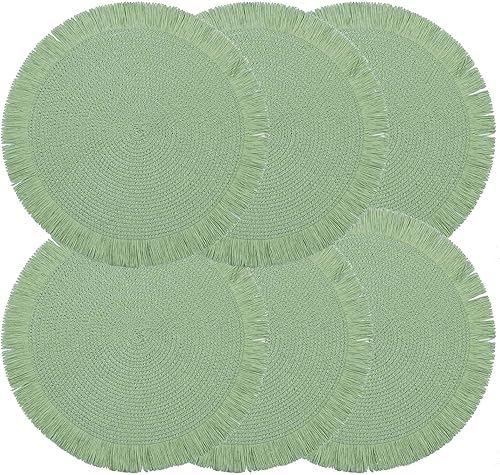 Miniatura 8 de Juego de 6 manteles individuales redondos de papel trenzado de 15 pulgadas, para interiores y exteriores, para mesas de comedor, estilo rústico