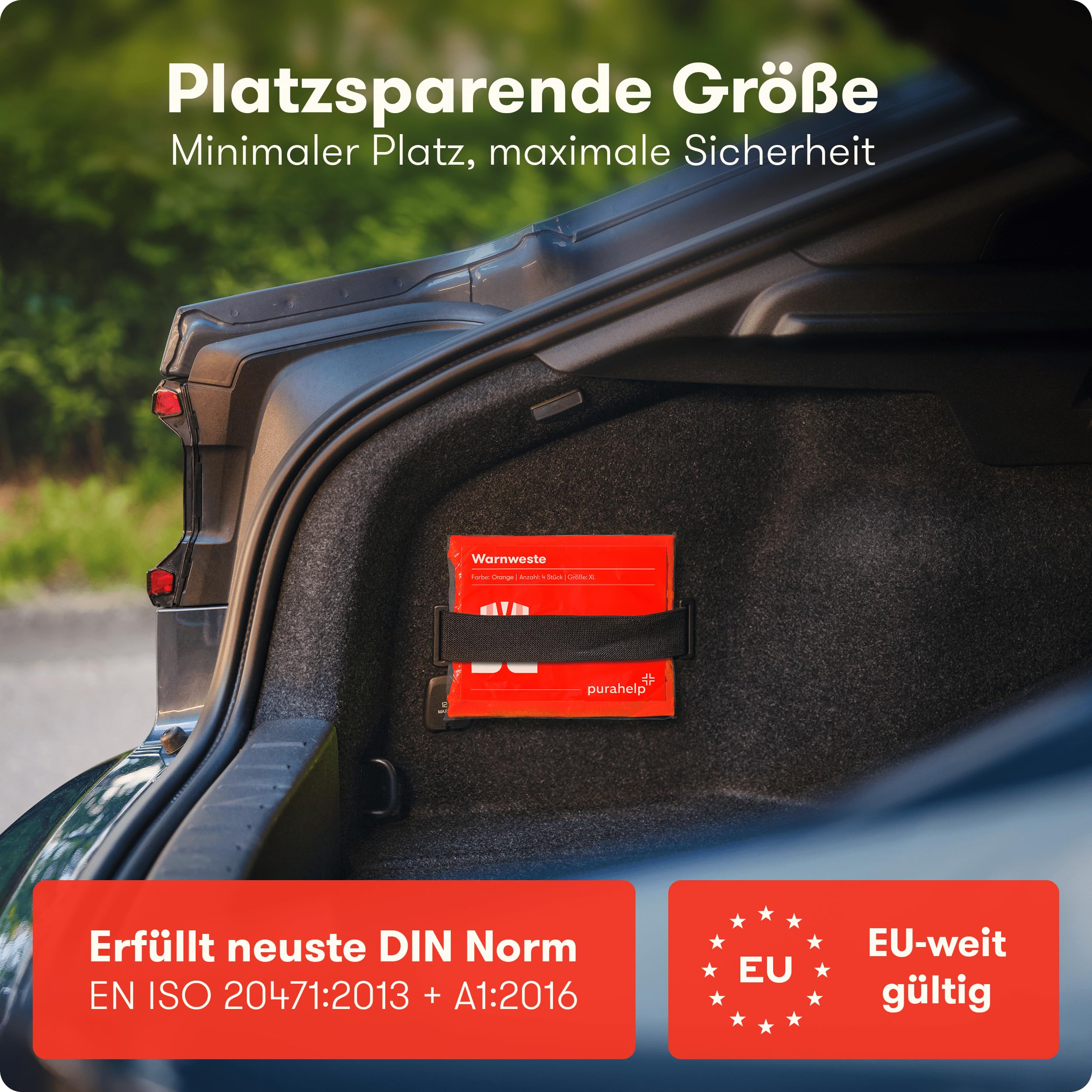 PURAHELP Warnwesten 4er Set Europaweit gültig nach EN ISO 20471 - Reflektierende Warnweste - Sicherheitsweste Orange - Warnschutzweste - Sicherheitswesten für Erwachsene