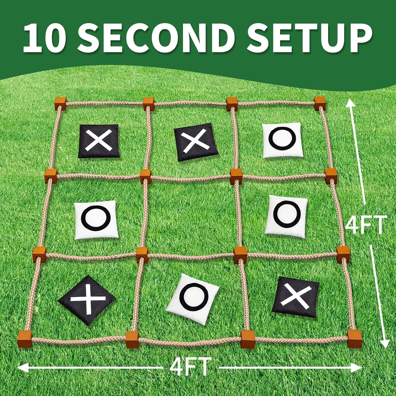 Giant Tic Tac Toe Outdoor Game, 4ft x 4ft Large Bean Bag Toss Game for Kids 8-12, Yard Backyard Camping Lawn Games for Adults