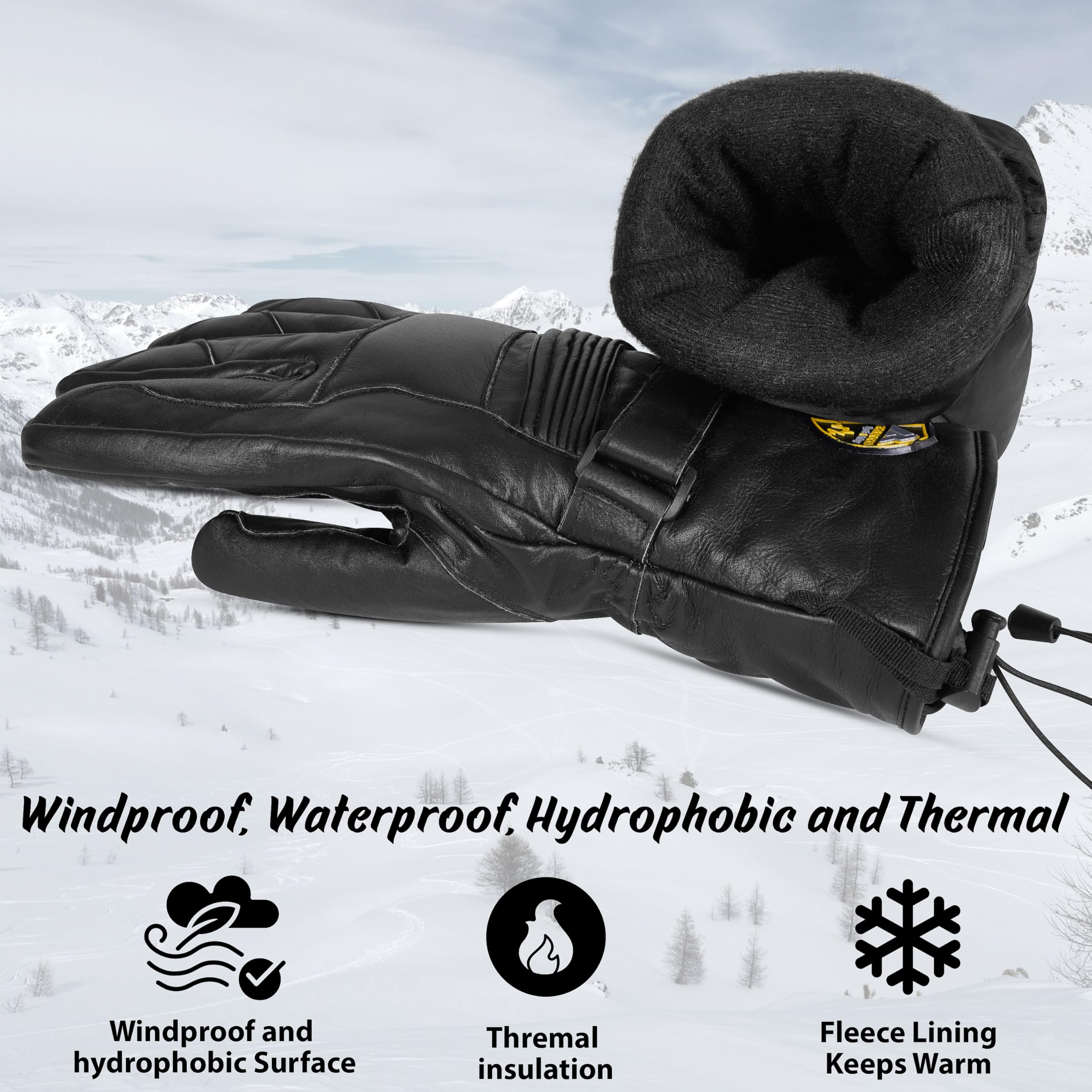 ZAKCO Defender Winter Gloves, Men's Snowmobile Leather Gloves, Leather Outdoor Gloves, Leather Ski Gloves, Winter Sports Gloves, Leather Winter Gloves (X-Large)