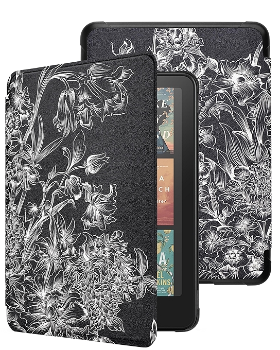 WALNEW 7英寸 Kindle Paperwhite 保护套（黑色花卉）
