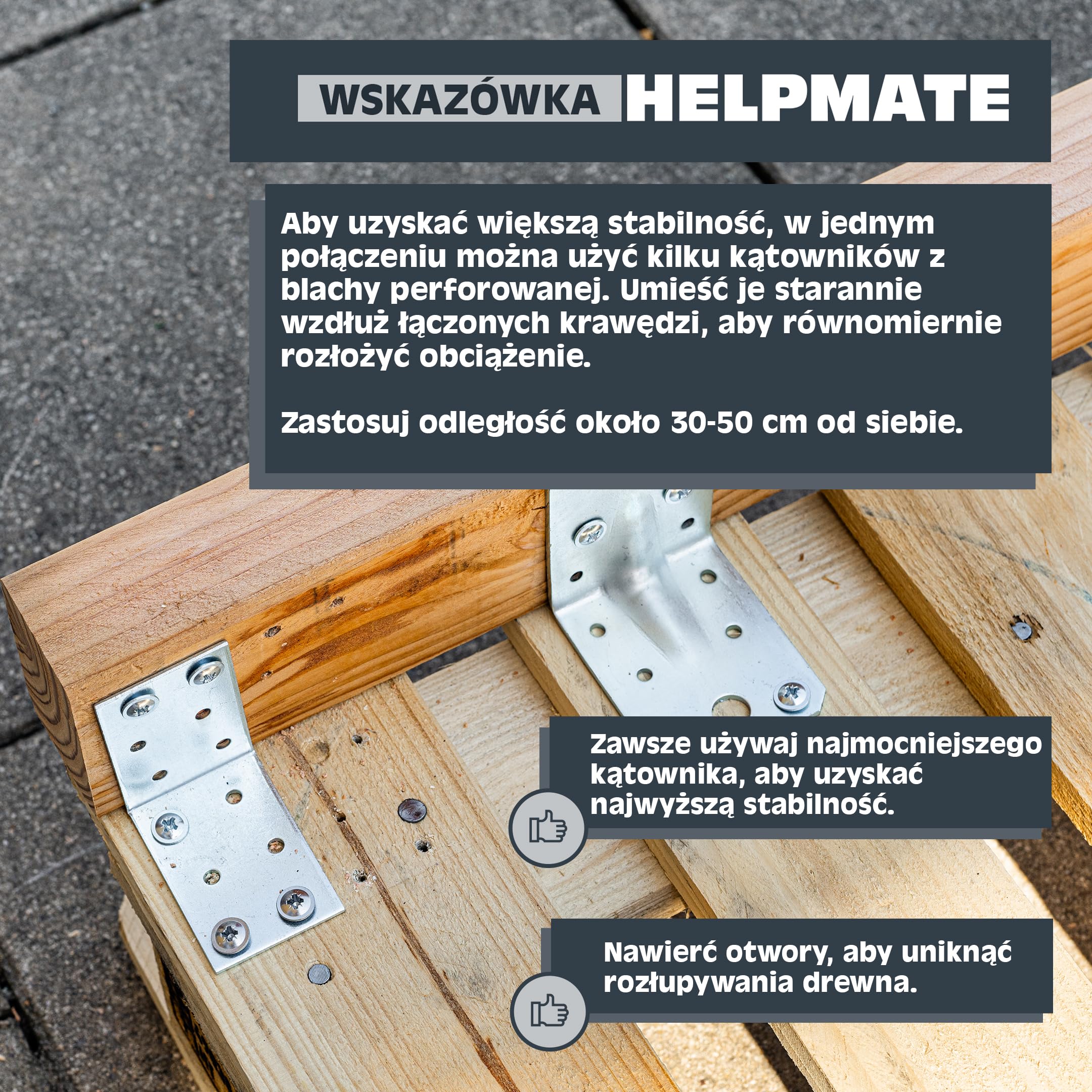 HELPMATE – Kątownik perforowany 80x80x80 mm – 12 sztuki – ocynkowany | Niebieskie, pasywowane łączniki do drewna – zabezpieczone przed korozją, z nawierconymi otworami i łatwe w montażu