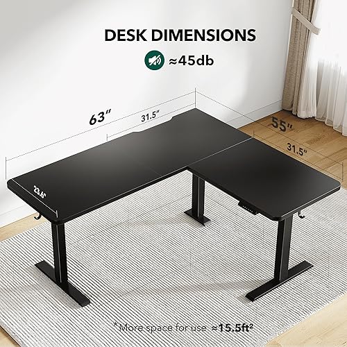 Miniatura 3 de Cubiker Escritorio de pie en forma de L – Escritorio eléctrico de altura ajustable de 63 x 55 pulgadas, mesa ergonómica para sentarse de pie con 3