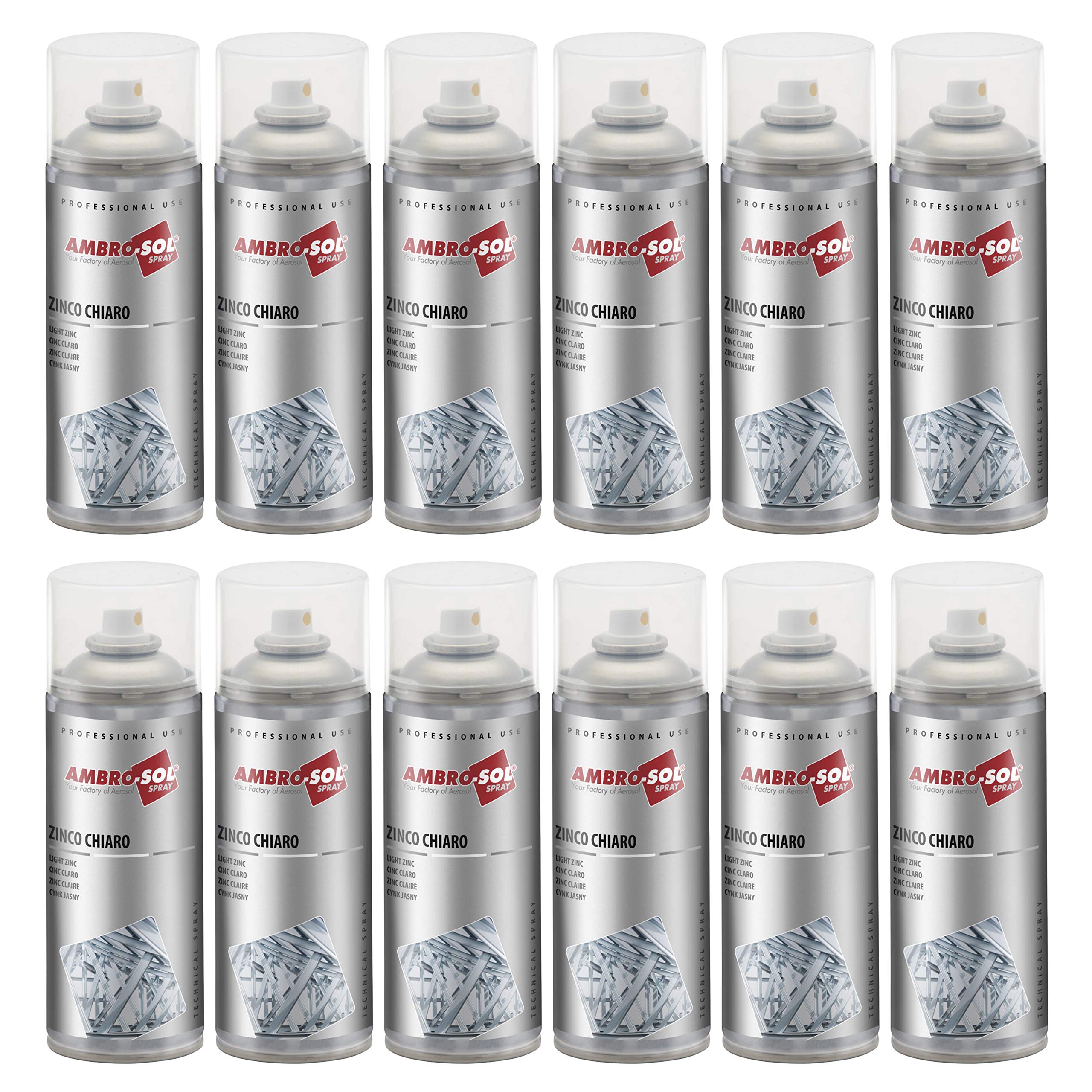 12pz x 400ml ZINCO CHIARO SPRAY ZINCANTE A FREDDO ALTA RESISTENZA AMBROSOL