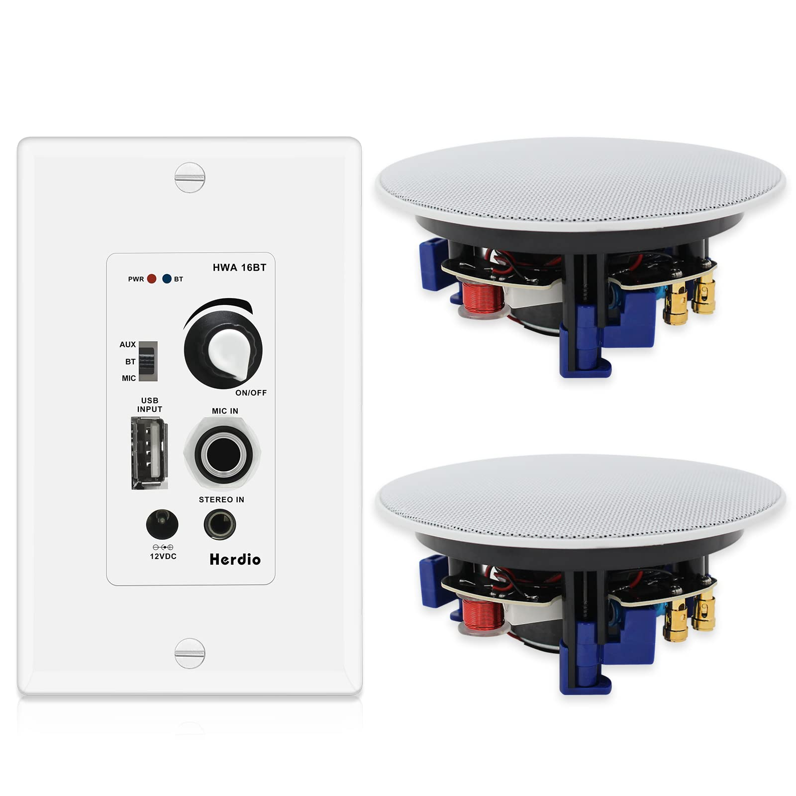 Herdio 4 inch Ceiling Speakers with In wall audio amplifier
