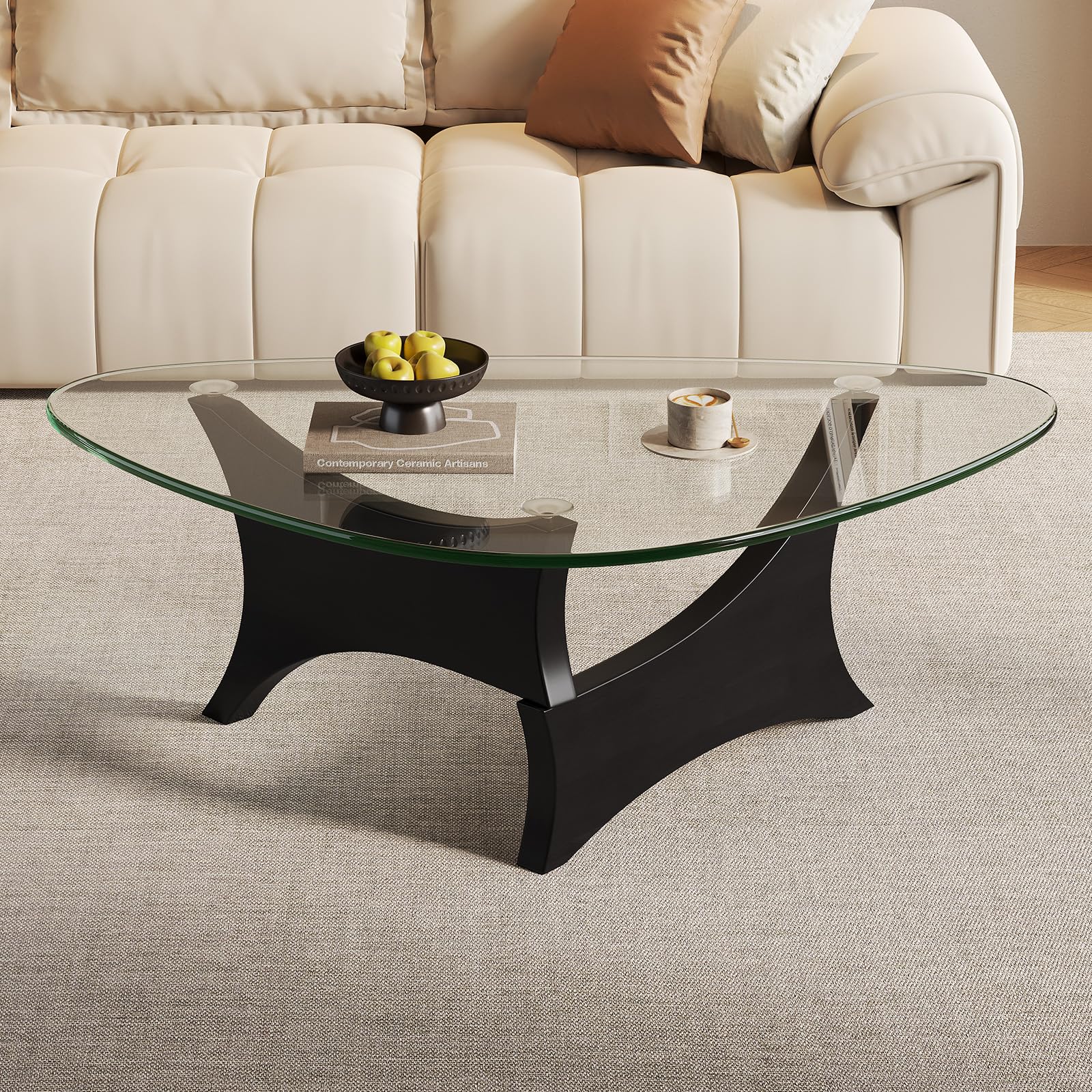 Glass Coffee Table Mid-Century Modern Coffee Table for Living Room Center Table Suitable for Bedroom Living Room Reception