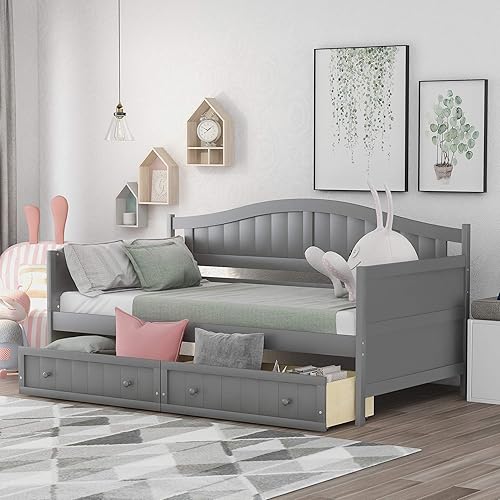 Harper & Bright Designs Sofá cama individual con cajones de almacenamiento, base de cama individual Woooden con cajones, sofá cama individual para