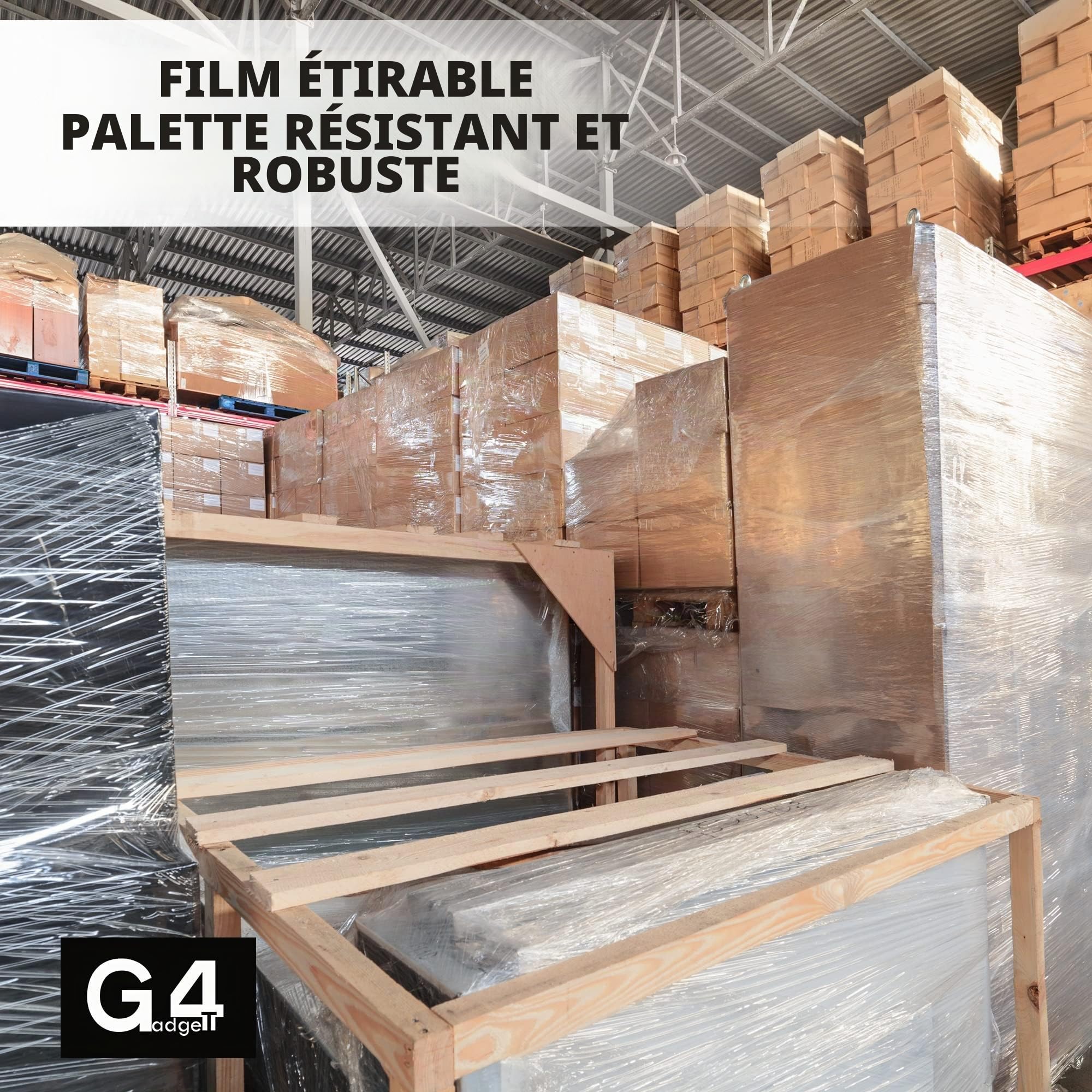 G4GADGET Rouleau de film étirable robuste pour emballage, déménagement et stockage - Résistant aux déchirures, imperméable et à l'humidité - 400 mm x 150 m