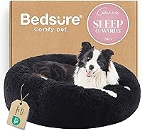 Vista 74 de Bedsure - Cama relajante para perro mediano, lavable, tipo dona, cama para gato, antideslizante, redonda, afelpada, mullida, de piel sintética