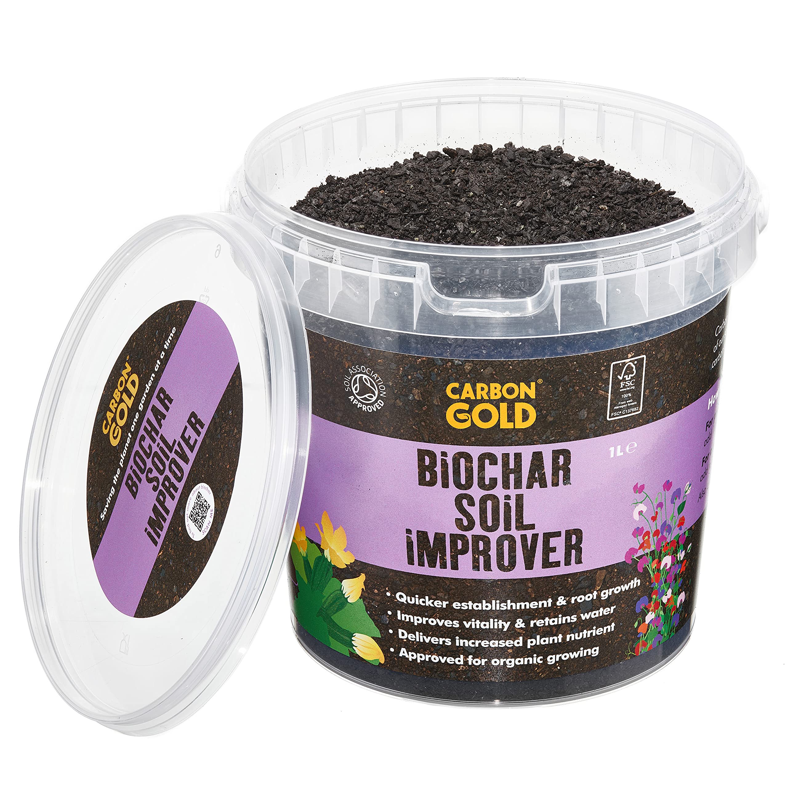 Carbon Gold | 1 Ltr Biochar Soil Improver | No chemical or GM additives | Soil Association Approved