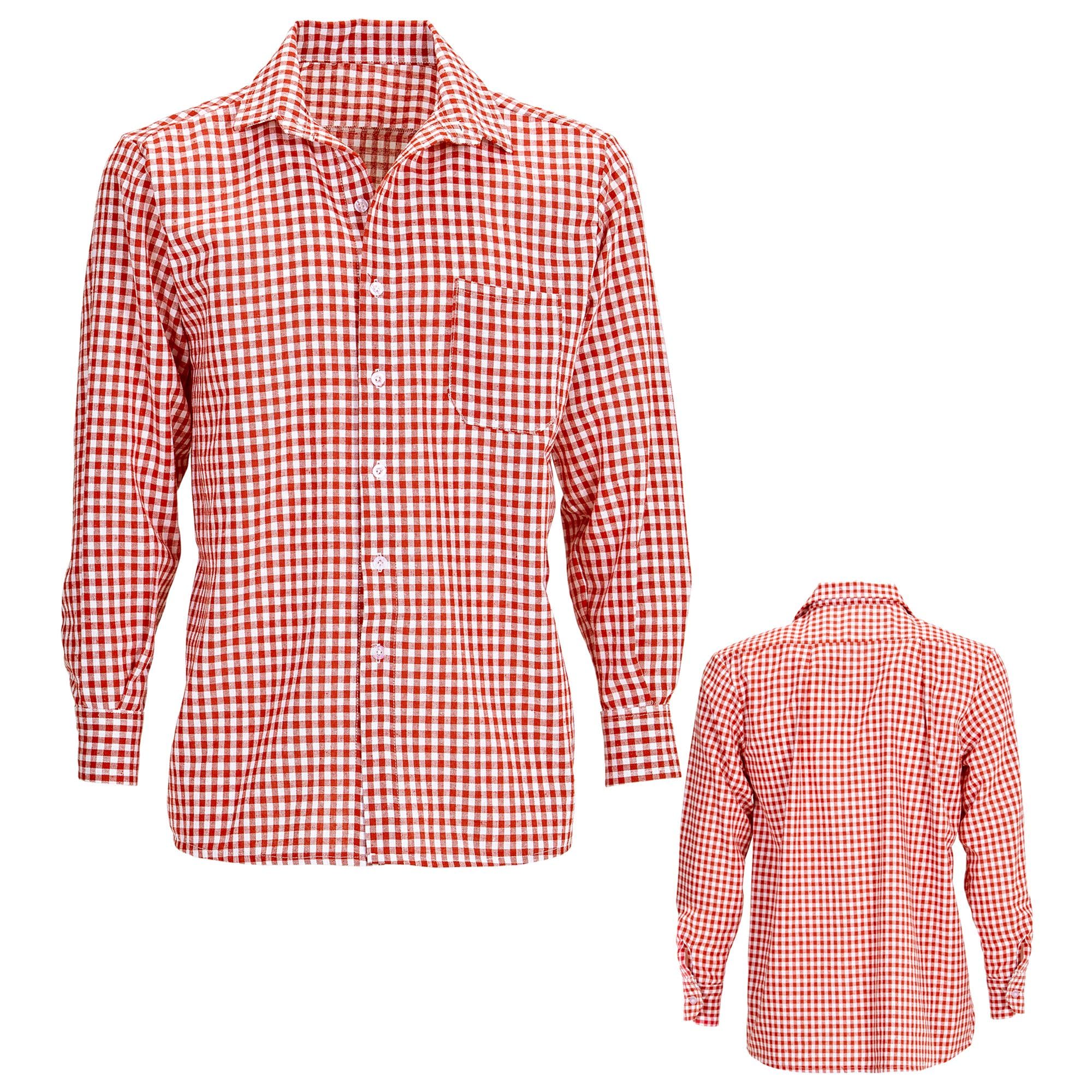 Widmann Bavarian Shirt for Adults, Red and White Checked, Long Sleeve Oktoberfest Costume Top, Size XL – Perfect for Beer Festivals and Theme Parties