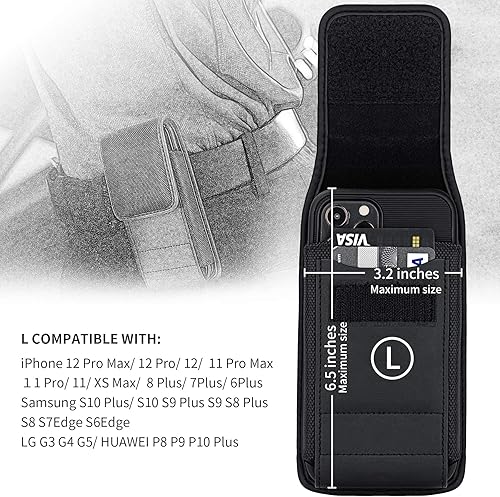 Miniatura 2 de IronSeals Funda de transporte Oxford con clip para teléfono celular con tarjetero para iPhone 14 Pro Max13 Pro Max12 Pro Max11 Pro Max, Samsung