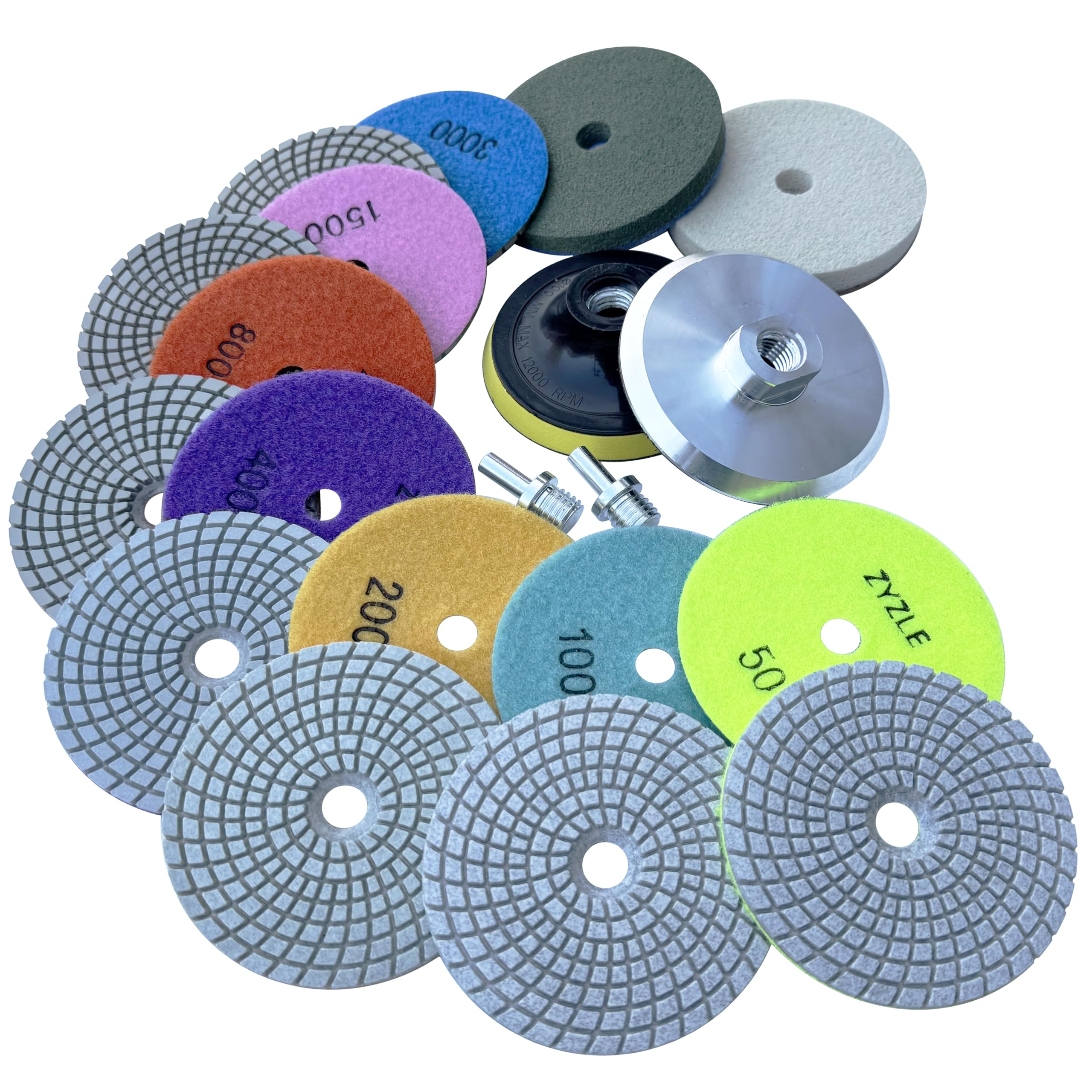 13 confezioni di tamponi diamantati da 10,2 cm per lucidatura a umido e a secco | 6 "-11 Backer Pad Granito Bufffing Levigatura Set 50-10000 Grana per Calcestruzzo Pietra Marmo Piastrelle Quarzo Roccia