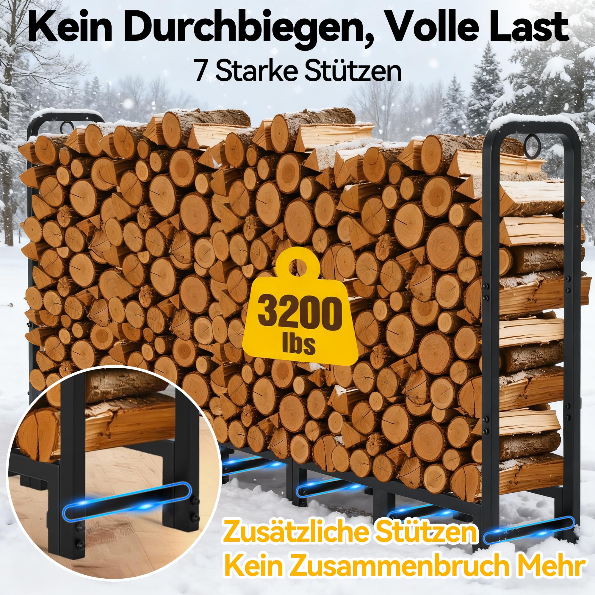Amagabeli Kaminholzregal Aussen für Den Außenbereich 244cm x 30cm x 107cm für Kamin Brennholzstapel-Lagerregale für Terrasse Metall-Holz-Halter-Ständer Stahlrohr-Holz-Werkzeuge Schwarz