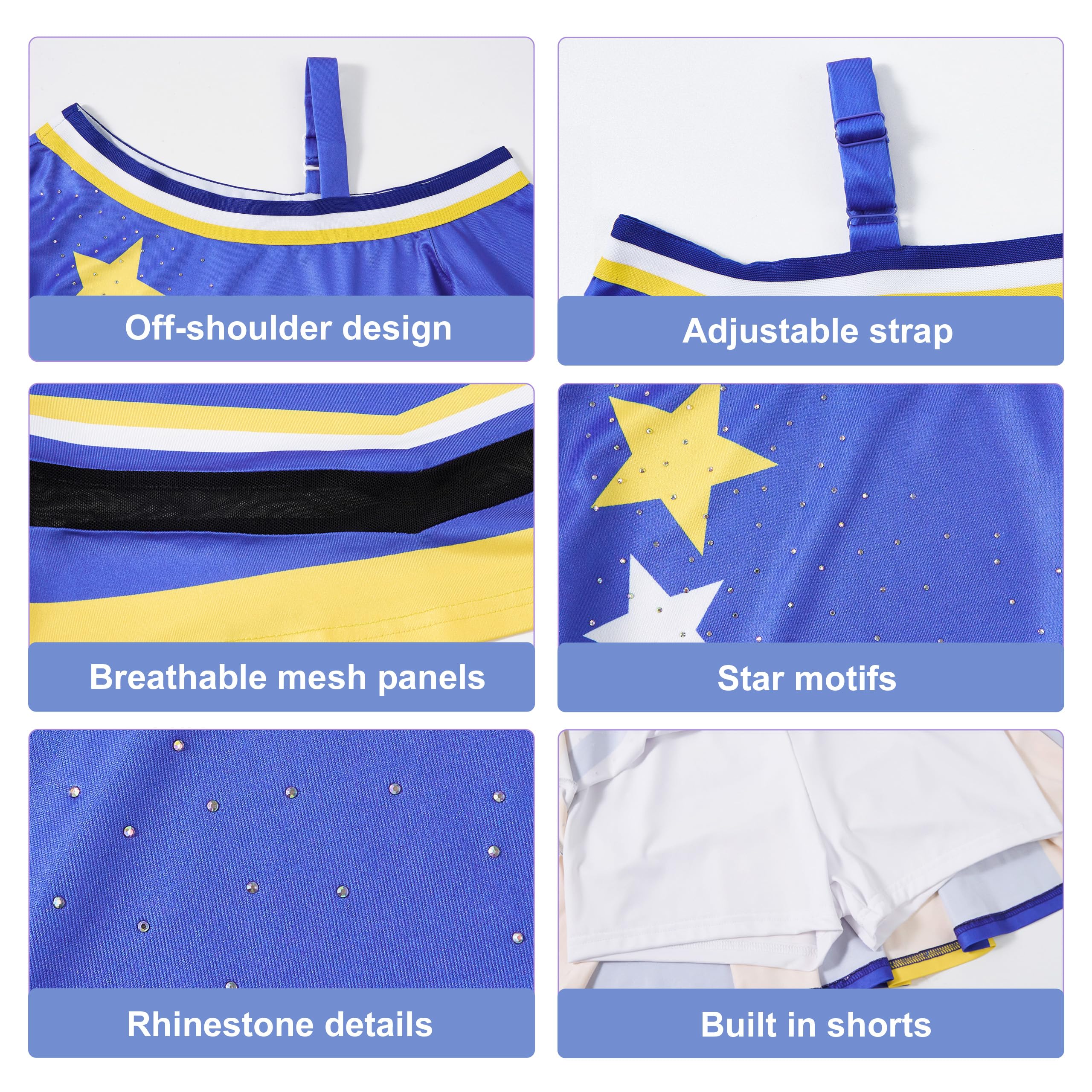 LOLANTA Girls Sparkly Cheerleader Costume with Pom Poms, Hair Bow & Socks, Fancy Dress Outfit, blue, 5-6 Years, 120 - Image 2