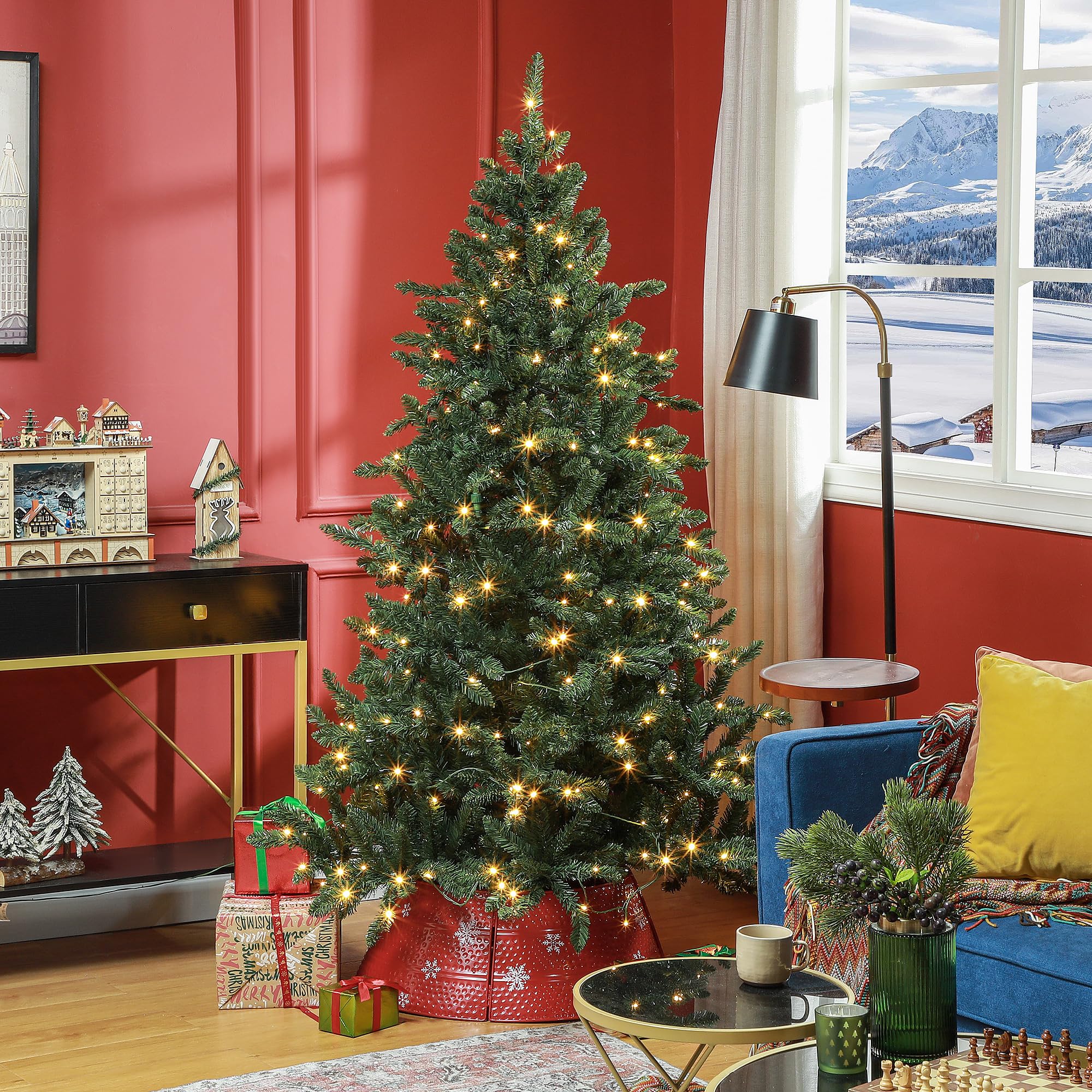 HOMCOM Árbol de Navidad 180 cm Árbol de Navidad Artificial con 310 Luces LED 872 Ramas y Soporte de Metal Árbol Navideño para Salón Interior Verde