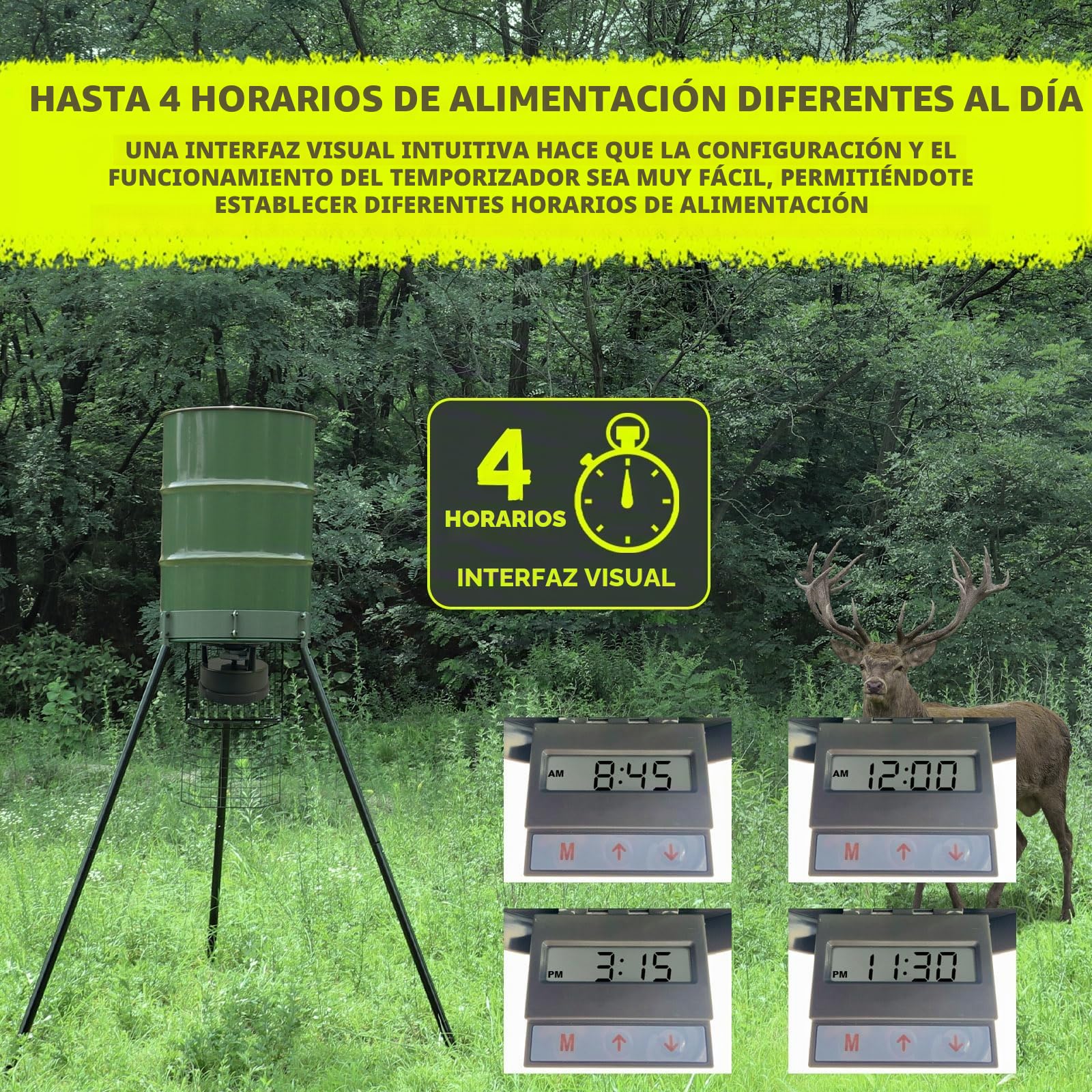 Highwild Kit de alimentador de Ciervos – Temporizador Digital – Placa giratoria de Metal – fácil configuración – Todo en uno