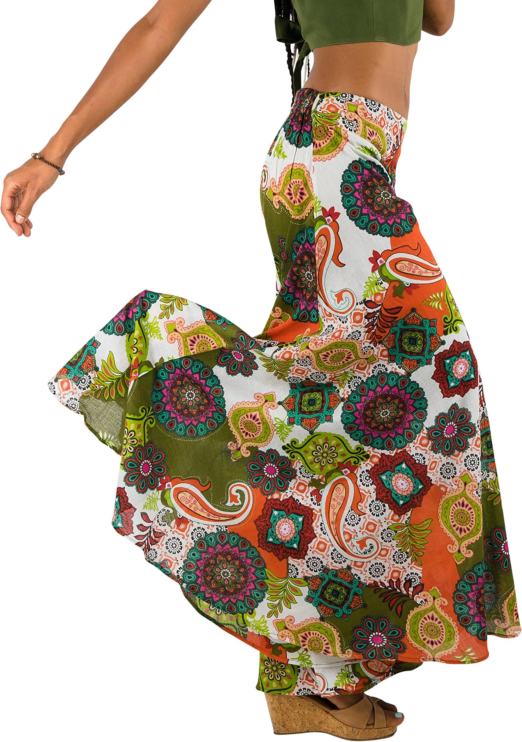 Women's Palazzo Pant, Orange Multicolored, Large