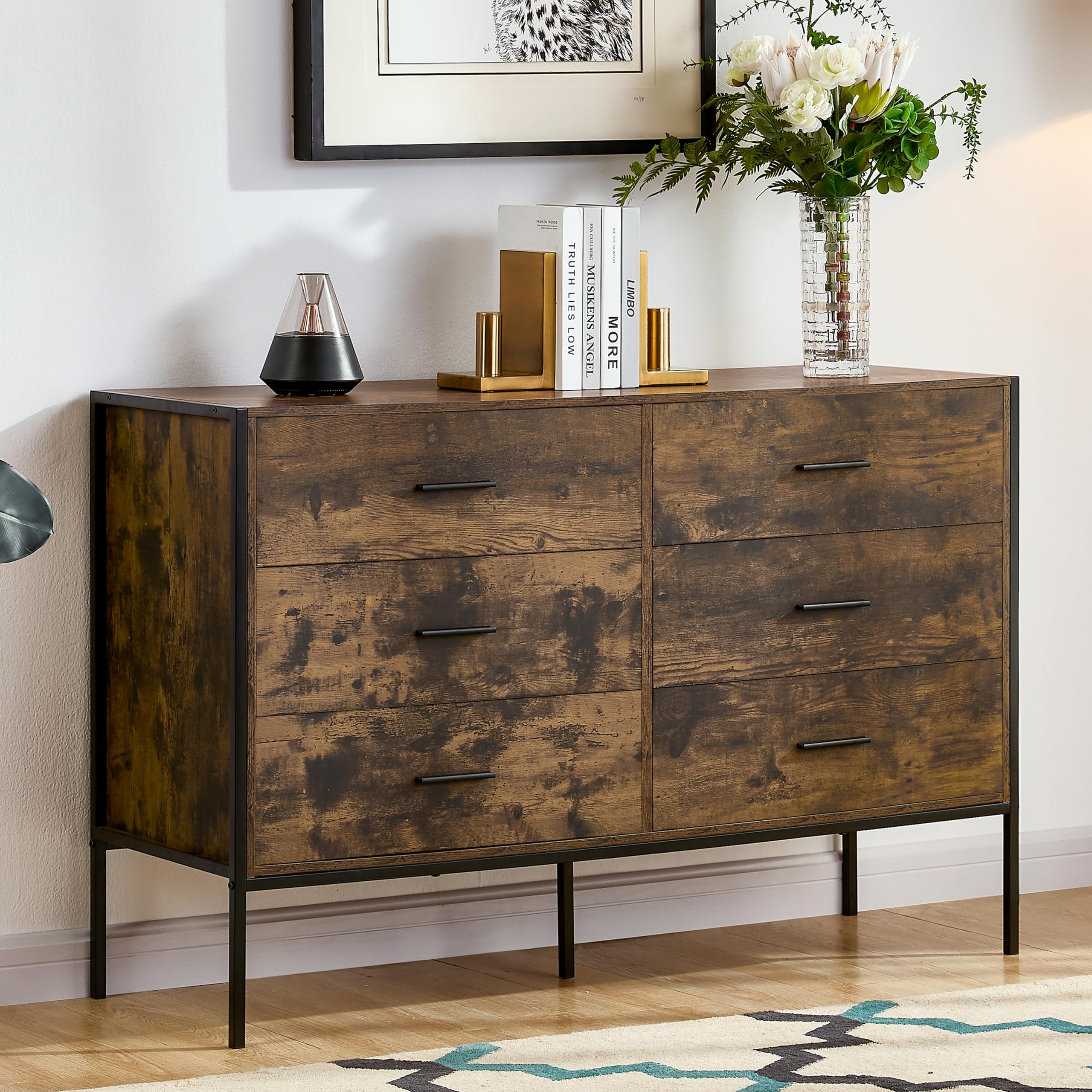 Vida Designs Dark Brooklyn Industrial Chest Of 6 Drawers Wood