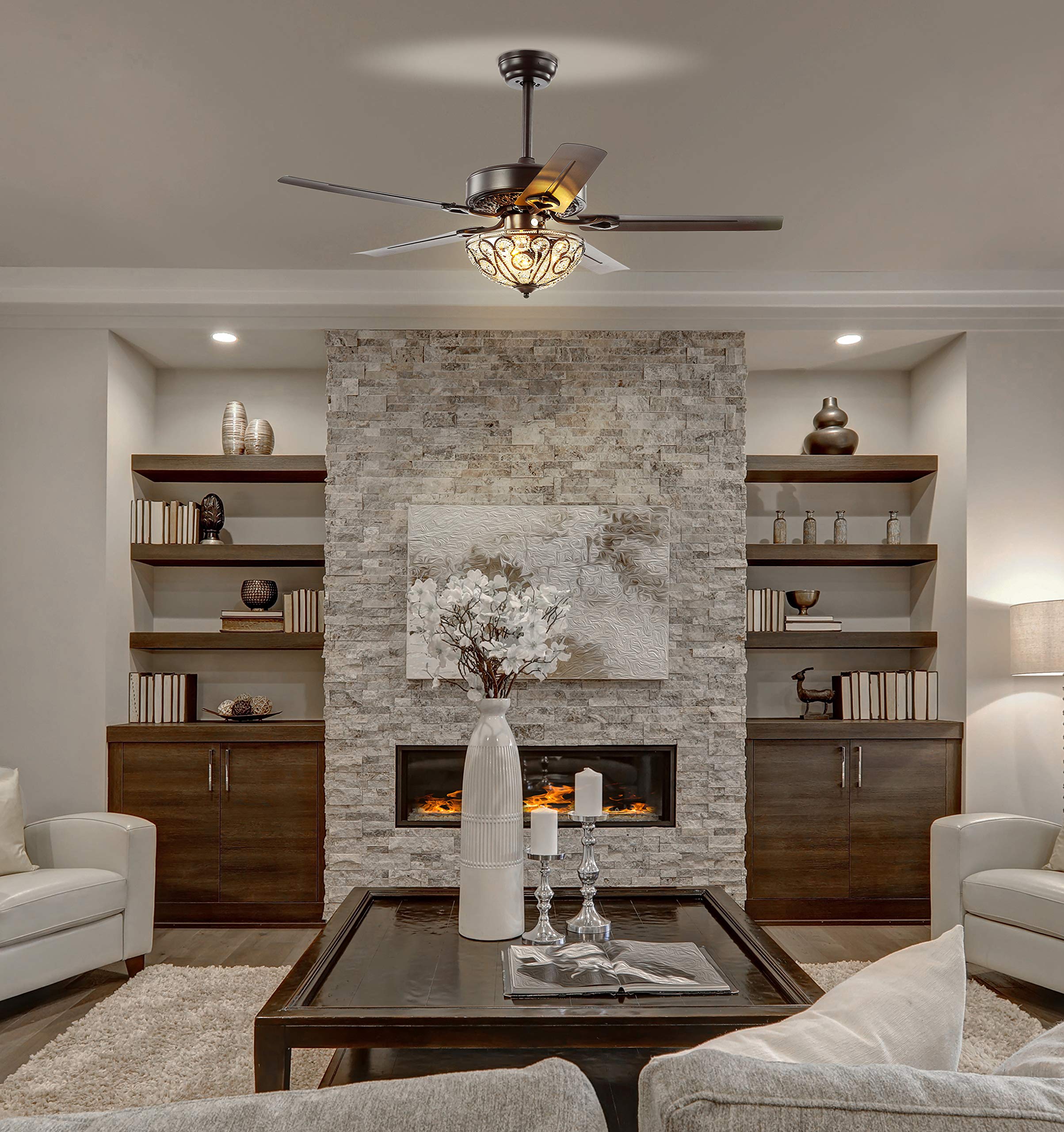 JONATHAN Y JYL9704A Classic Ali 3-Light Fandelier with Remote, Wrought Iron LED Ceiling Fan, 48", Oil Rubbed Bronze