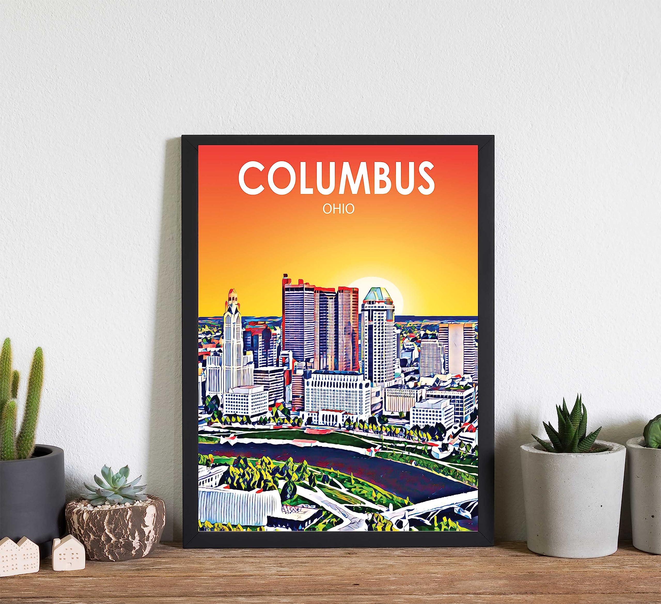 Amazon.com: Columbus Ohio Art Poster Print, Columbus Sunset