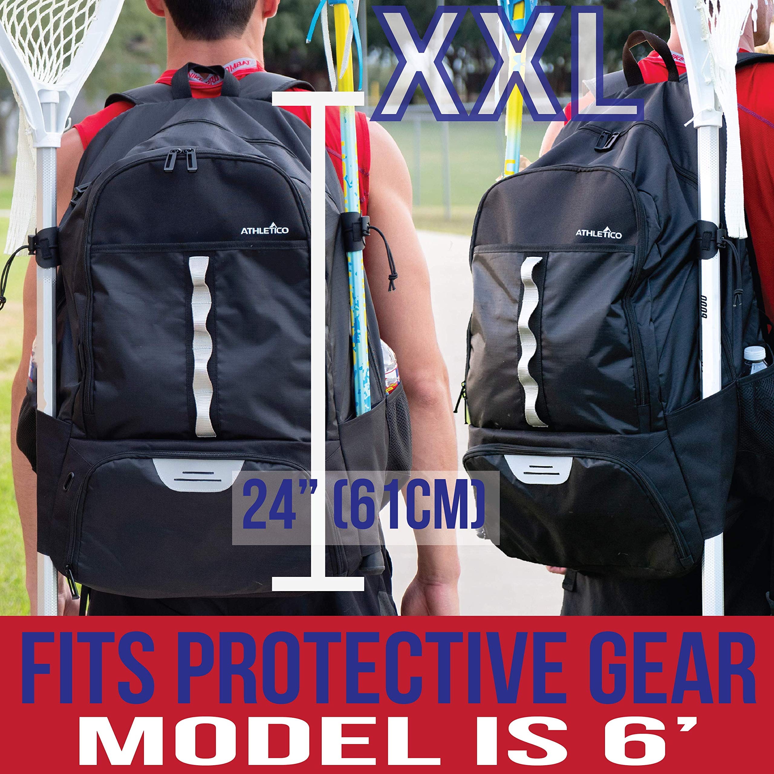 Athletico Bolsa de Lacrosse – Mochila de Lacrosse Extra Grande – Capacidad para Todos los Equipos de Lacrosse o Hockey sobre césped – Dos Soportes para Palos y Compartimento Separado para Tacos