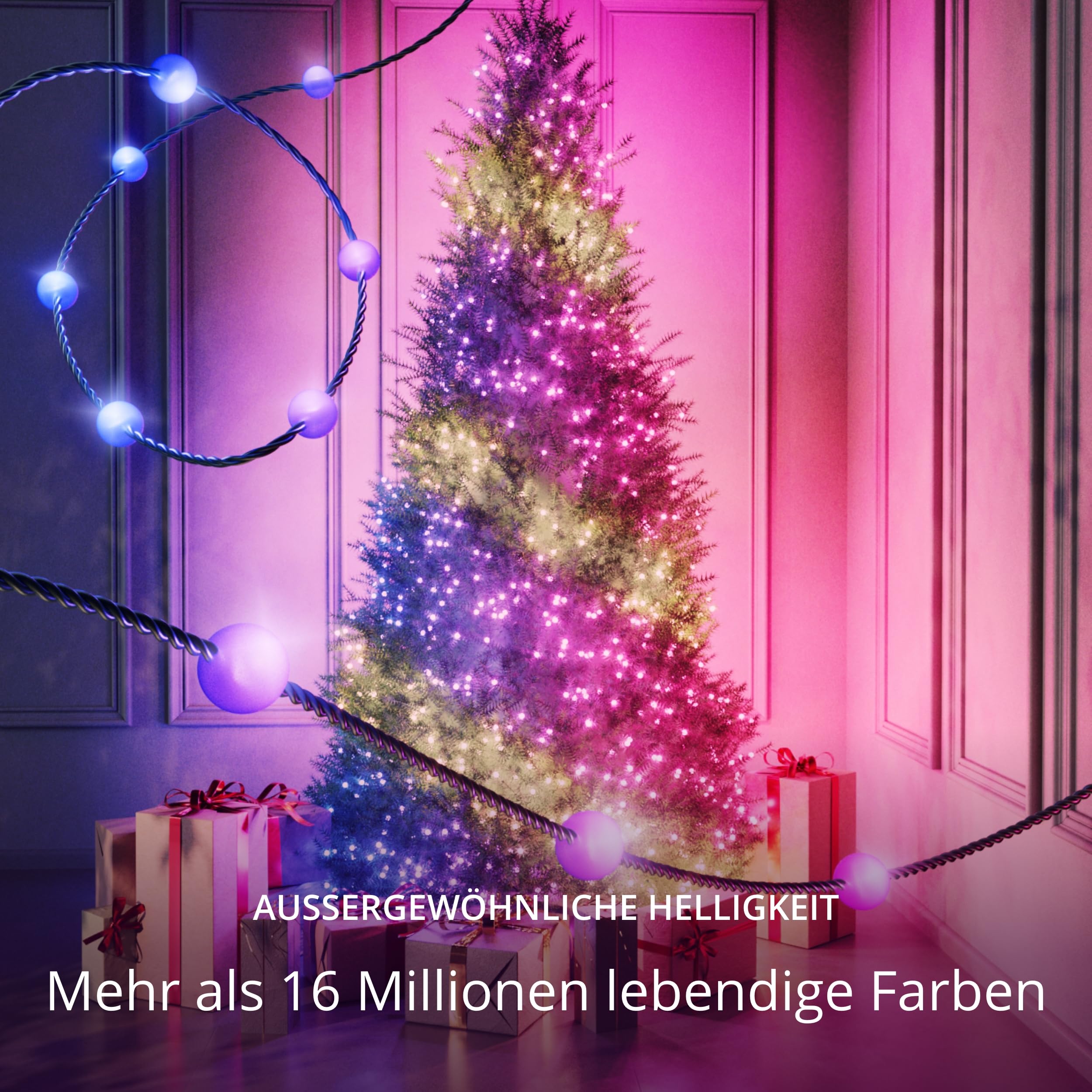 Twinkly Strings USB-C Pearls 200 LED, LED-Lichterkette in Perlenform, RGB LED-Lichter Mehrfarbig, Lichter zum Valentinstag, Kompatibel mit Alexa und Google Home, USB-C, Grünes Kabel, 12m
