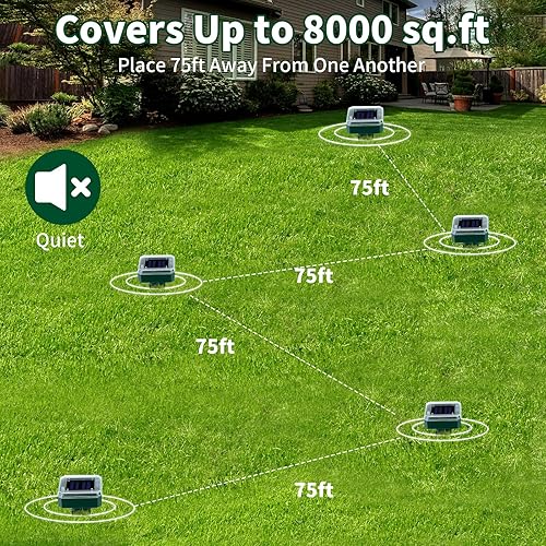Miniatura 6 de Repelente solar de topos, repelente de serpientes, paquete de 4 picos de control ultrasónico para exteriores, dispositivo sónico impermeable,