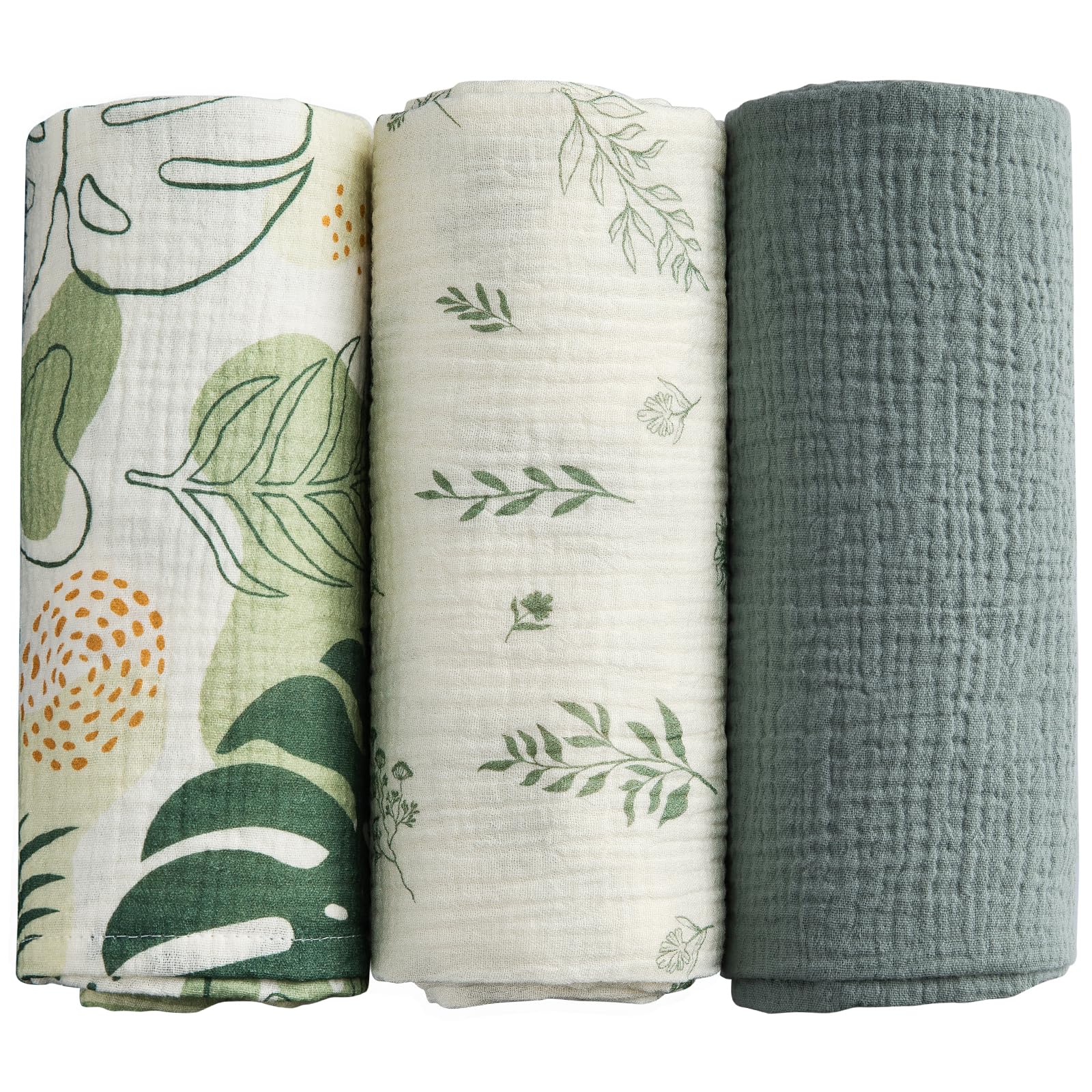 Muslin Swaddle Blankets 3 Pack Inches Baby Receiving Blanket for Boys Girls 38 x 40 Green Baby Essentials