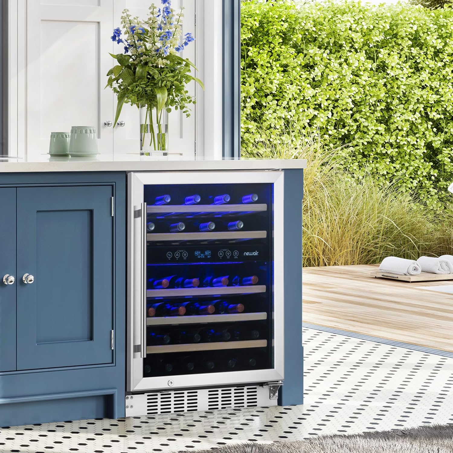 Stainless Steel Dual Zone 46 Bottle Wine Refrigerator with Beechwood Shelves