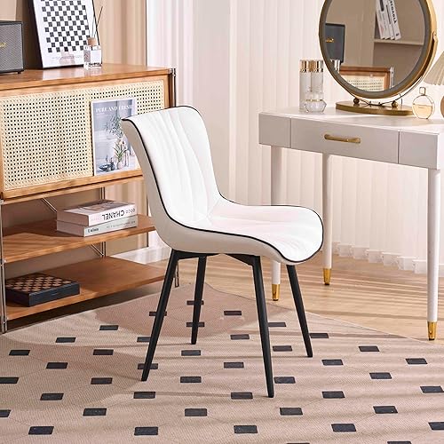 Miniatura 8 de Kidol & Shellder Juego de 2 sillas de comedor blancas, tapizadas de piel sintética, modernas de mediados de siglo, sillas de cocina y comedor con