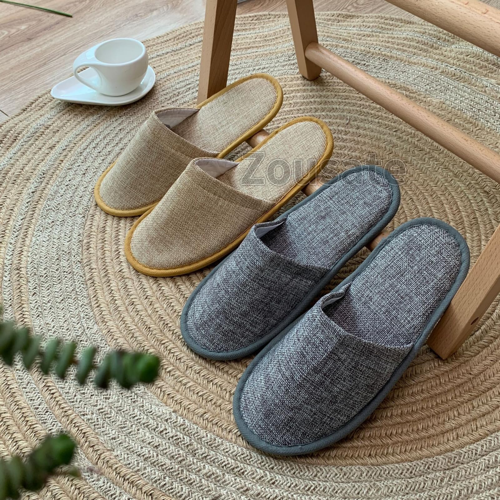 Tissting Pantoufles Jetables pour Hôtel, Chaussons Invités Antidérapantes Confortables en Lin 30 Paires Unisexes pour Mariages, Voyages et Séminaires