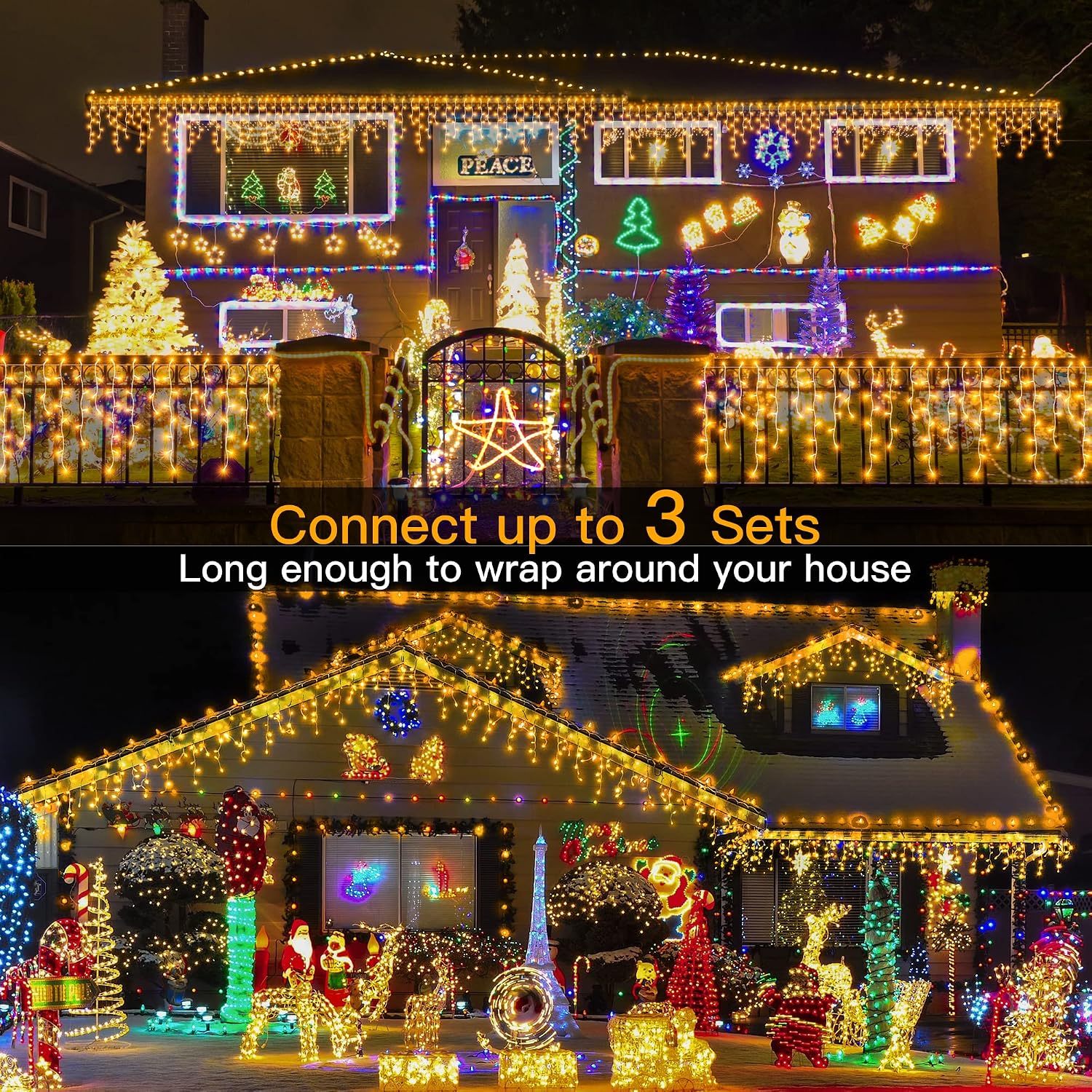 Ollny Icicle Outdoor Christmas Lights, 12.6M 504LED Waterproof Hanging Fairy Lights Warm White String Light - Image 5