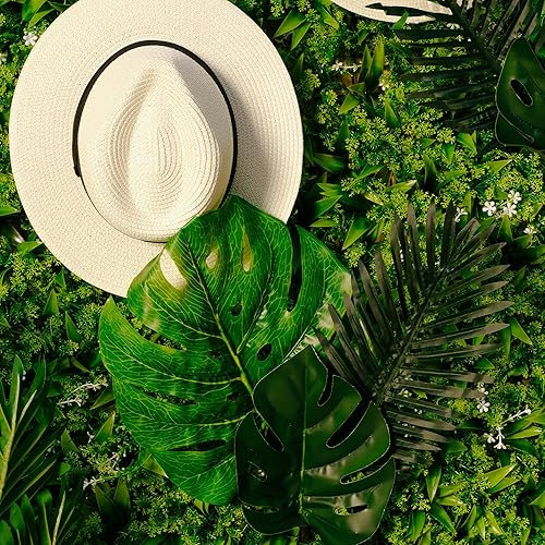 Miniatura 5 de Juego de 12 hojas tropicales artificiales grandes de color verde oscuro  Juego de 12 patrones decorativos de hoja de palma Monstera de 35 pulgadas