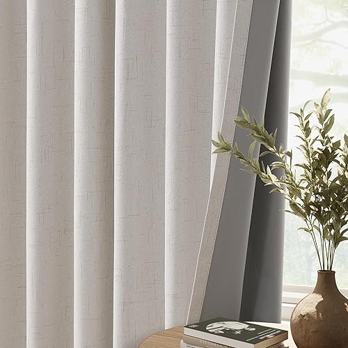 Miniatura 8 de Cortinas 100% opacas para dormitorio de 84 pulgadas de largo, 2 paneles de cortinas de lino sintético, cortinas opacas con aislamiento térmico,