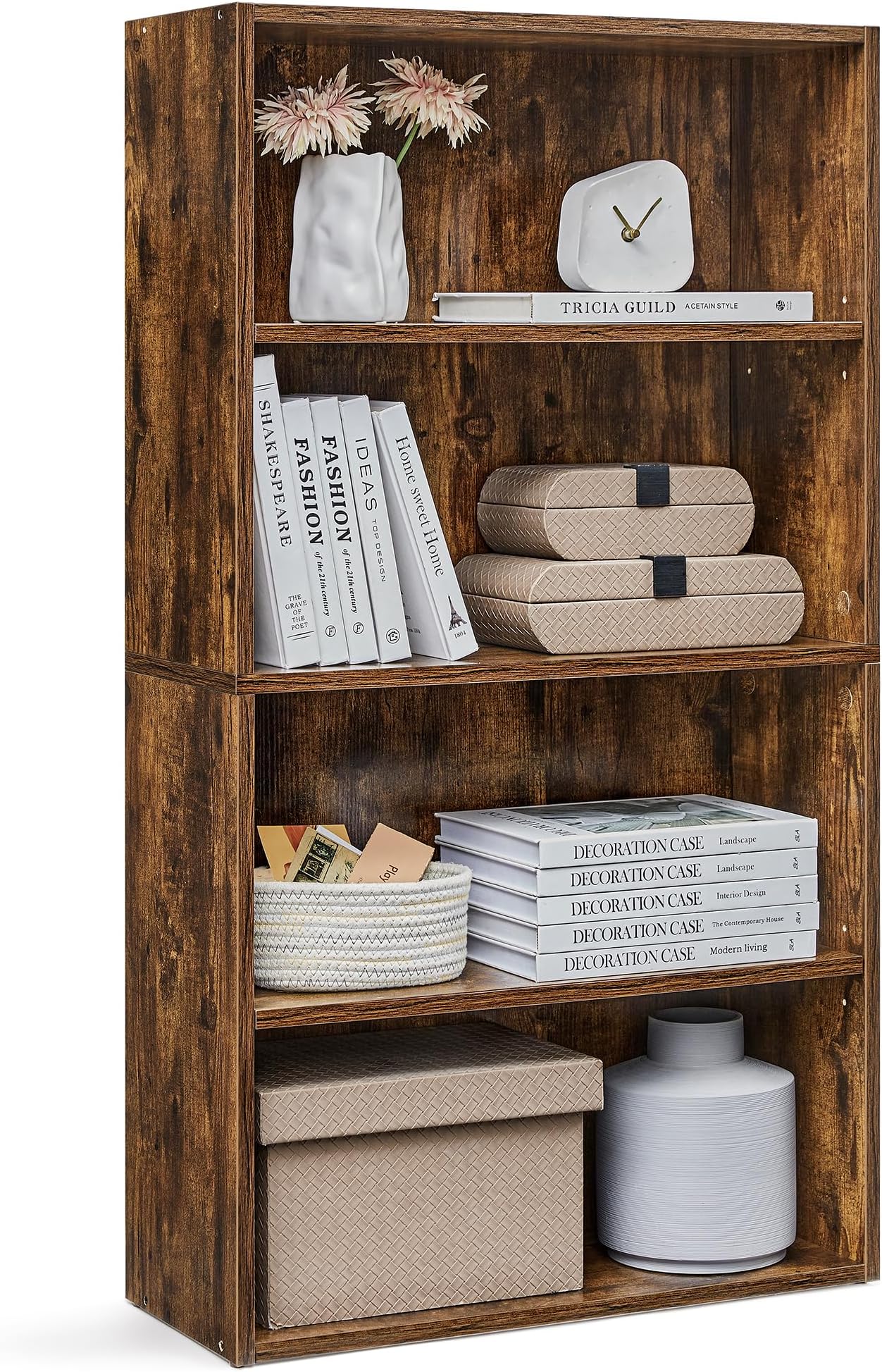 VASAGLE CUSTOS Collection - Bookshelf, 4-Tier Bookcase, Book Shelf, Open Storage Shelf, 9.4 x 23.6 x 42.4 Inches, for Living Room, Home Office, Dinning Room, Rustic Brown ULBC164X01