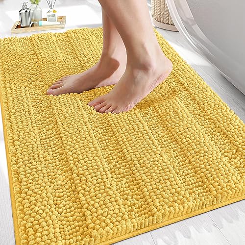 OLANLY Tapetes de baño gruesos de felpilla a rayas de 30 x 20 pulgadas, extra suaves, absorbentes, con parte trasera de goma, se pueden lavar y