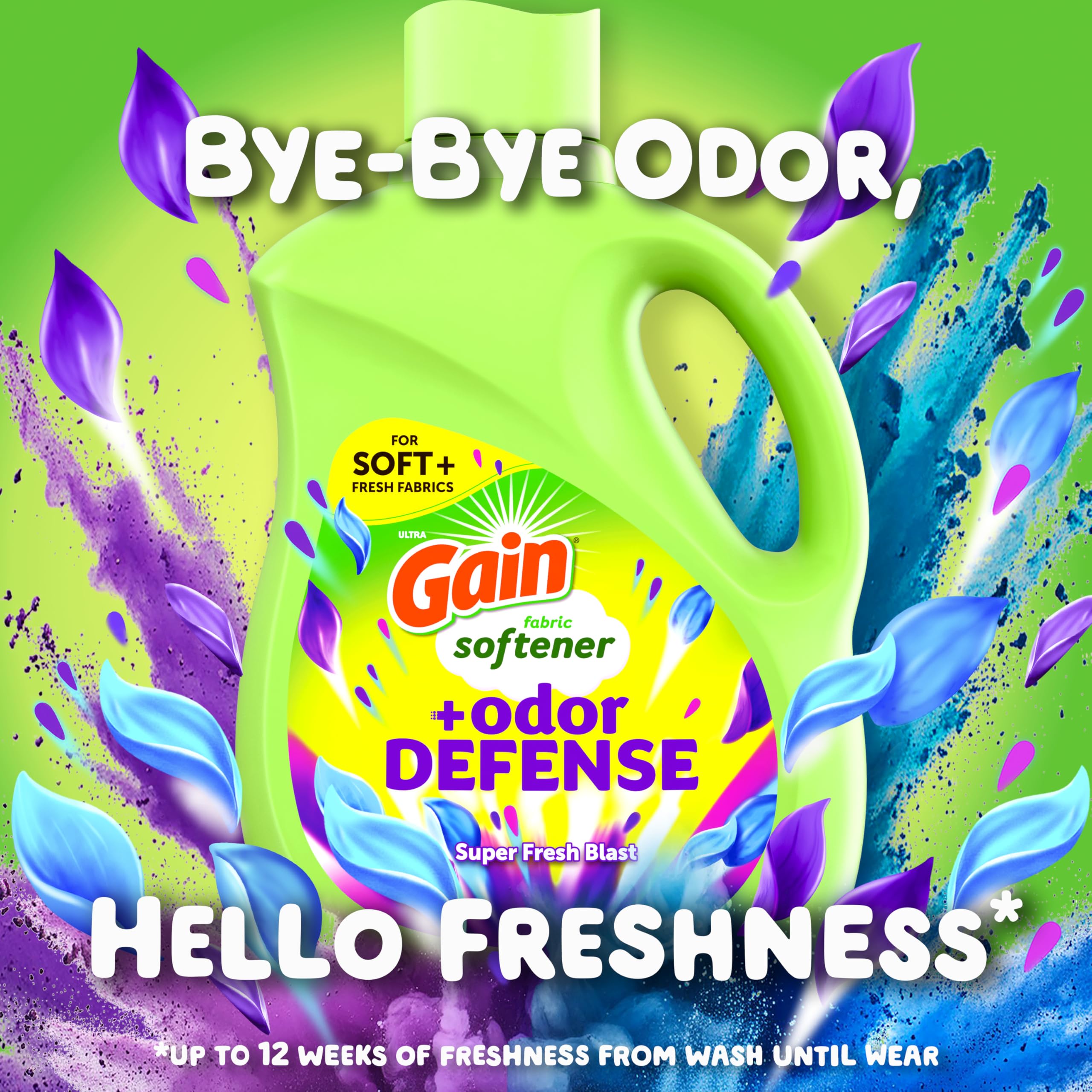Gain Odor Defense Liquid Fabric Softener, Super Fresh Blast scent, 140 FL OZ, 190 loads, 2 in 1 Freshness plus Odor Protection